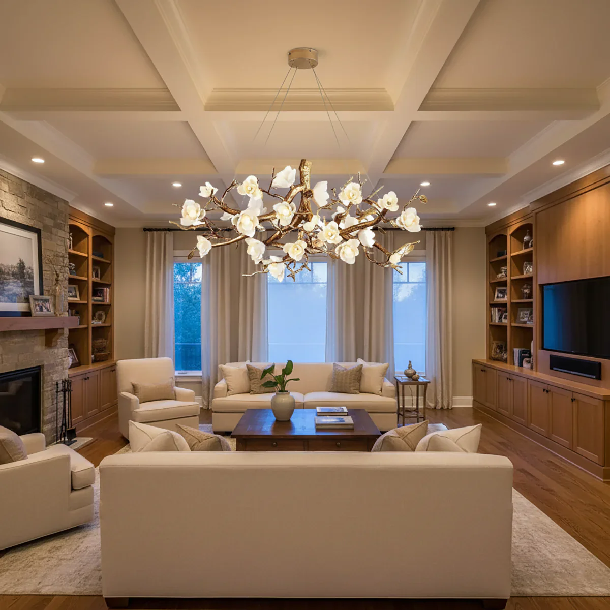 Flower Bloom Branch Brass Chandelier - Image 4