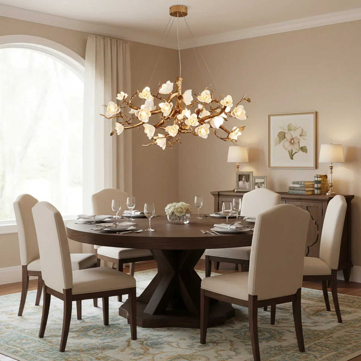 Flower Bloom Branch Brass Chandelier - Image 5