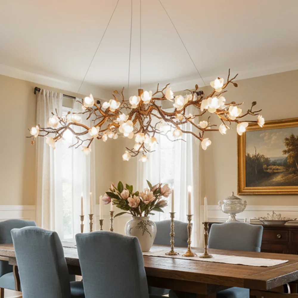 Flower Bloom Branch Brass Chandelier - Image 7