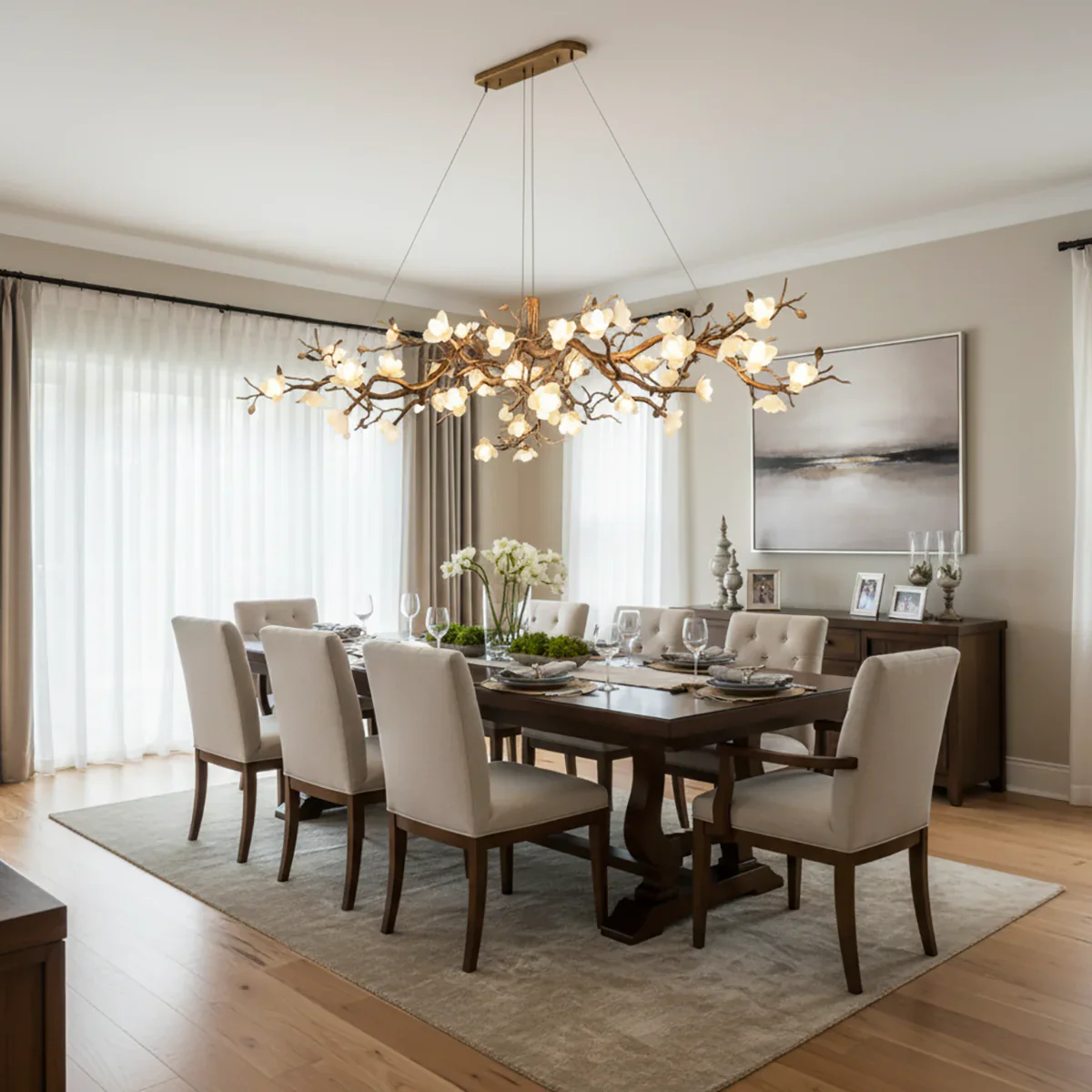 Flower Bloom Branch Brass Chandelier - Image 8