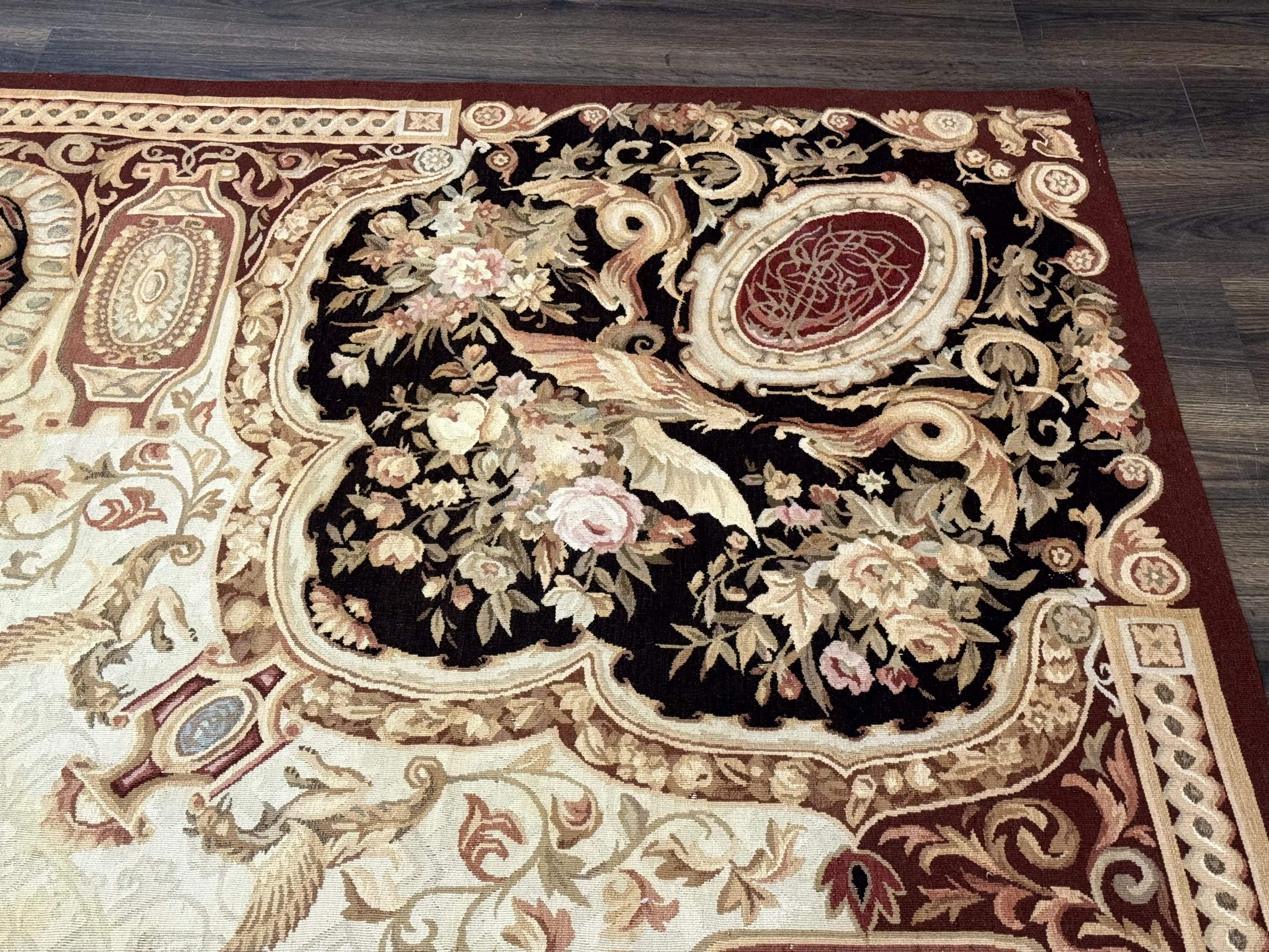 French Aubusson Rug 9x12 - European Design Flatweave Carpet - Image 7