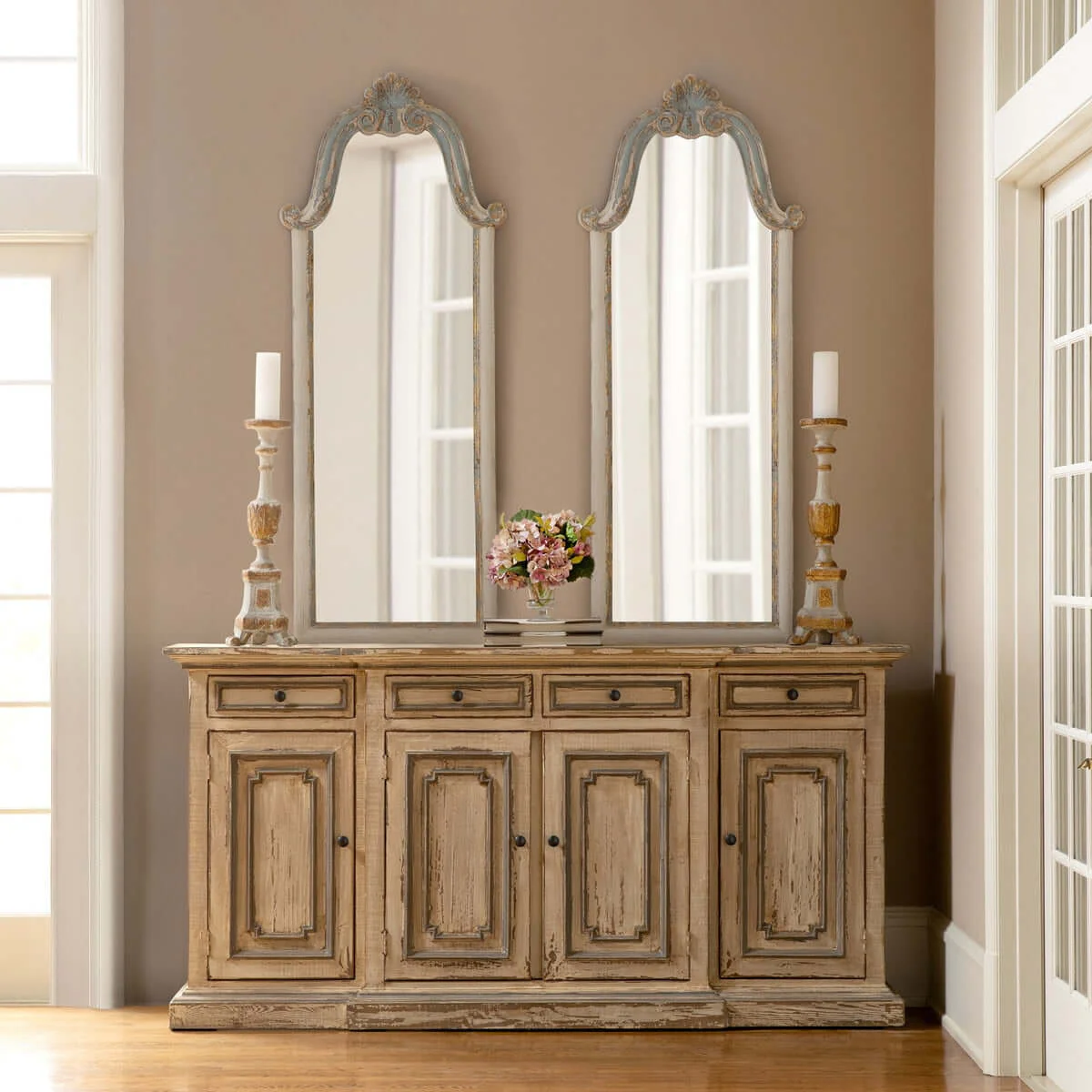 French Country Carved Wood Floor Mirror - Image 2