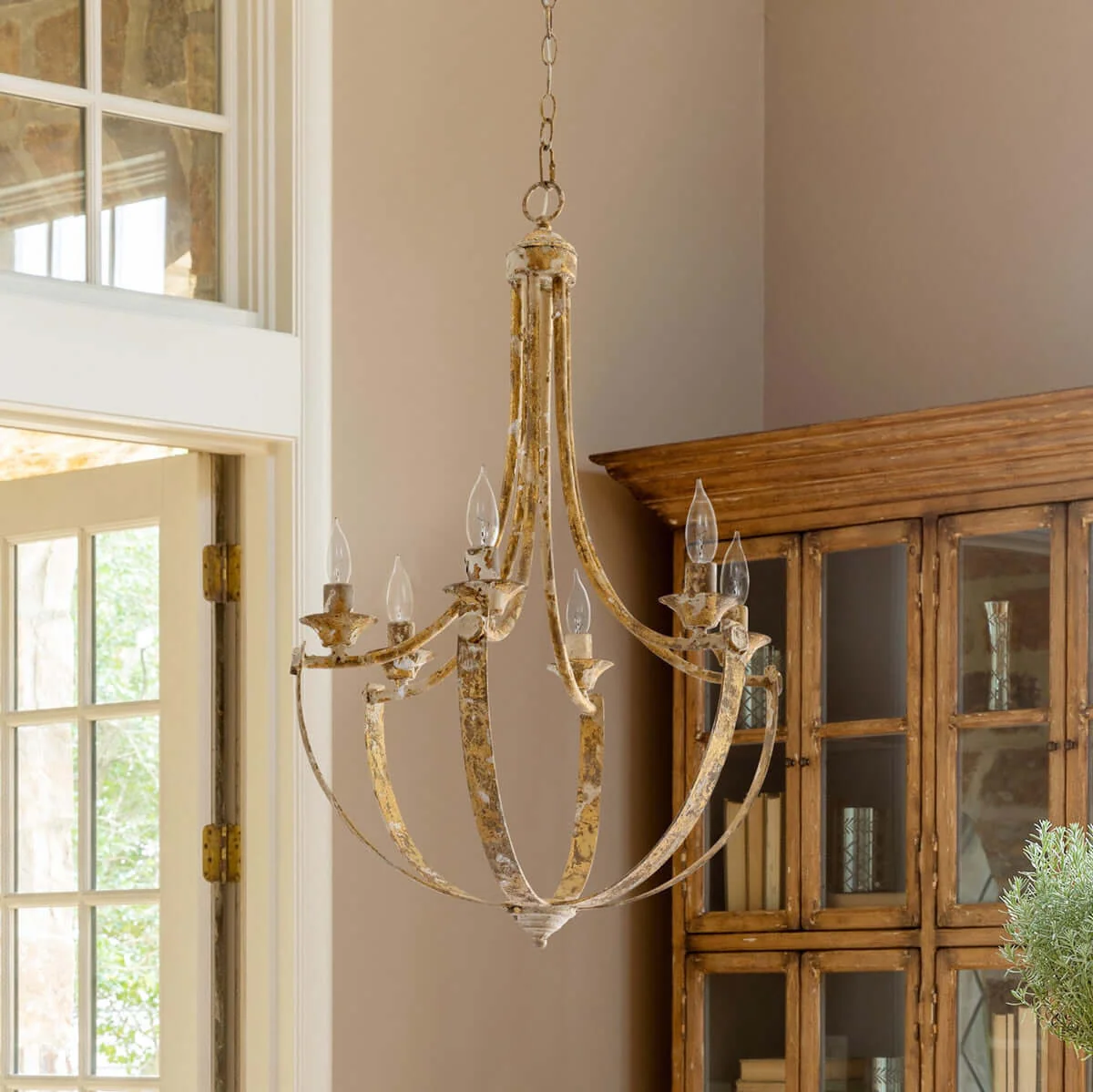 French Country Farmhouse Chandelier in Antique Gold Iron - Image 3