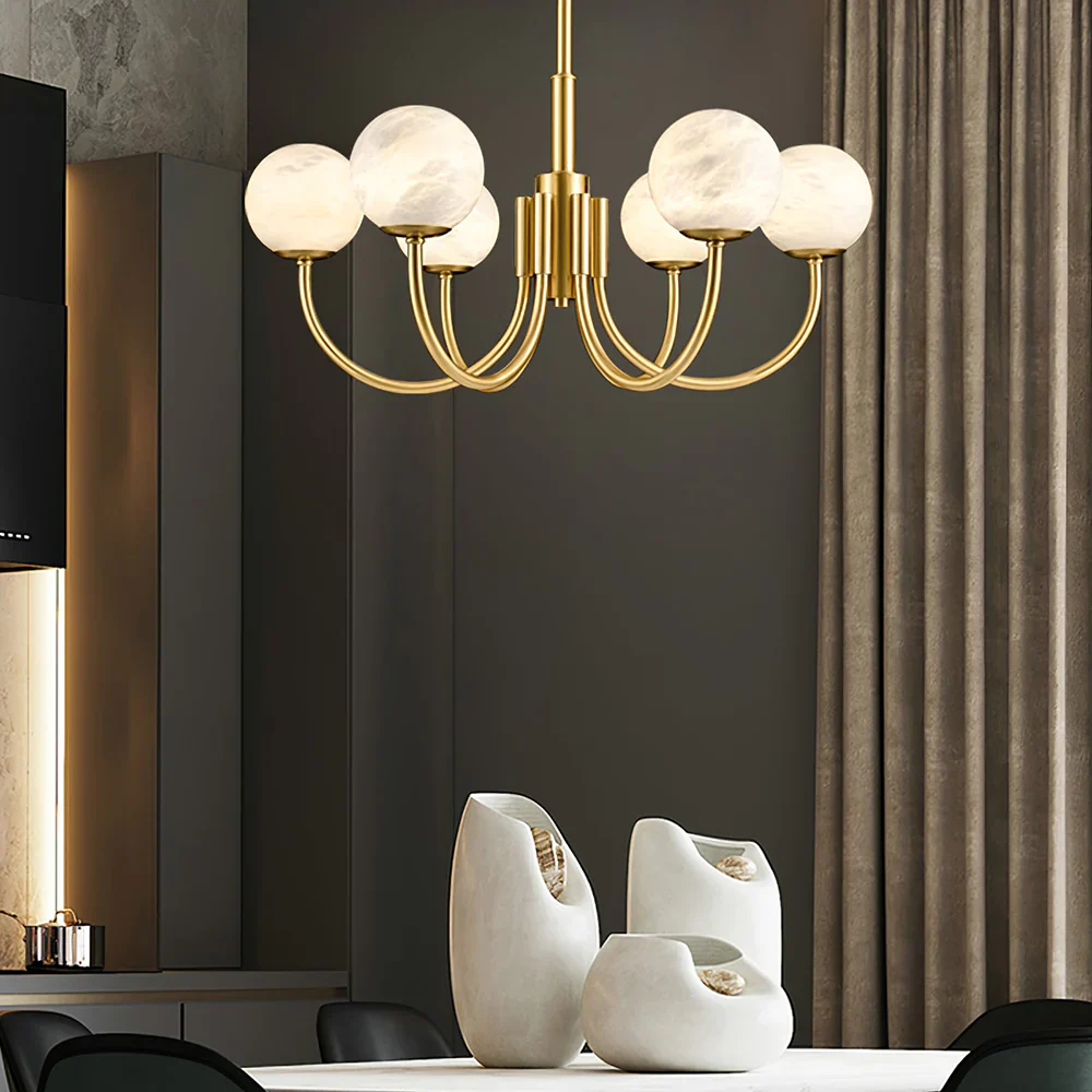 Gold Alabaster Round Chandelier - Image 2