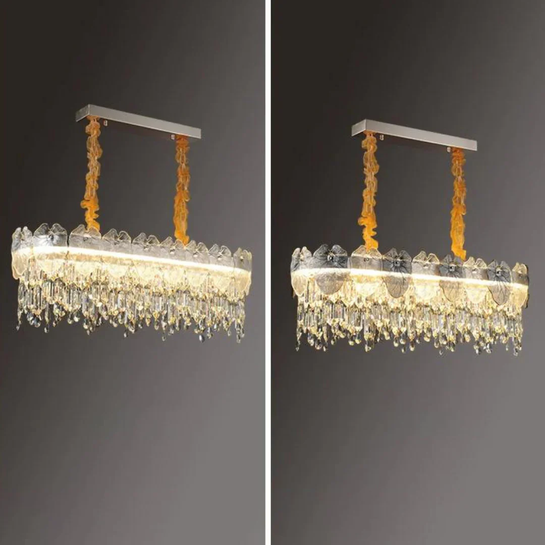 Golden Lotus Leaf Round Crystal Chandelier - Image 13