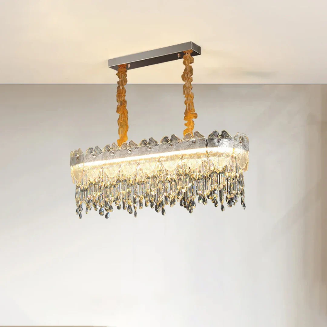Golden Lotus Leaf Round Crystal Chandelier - Image 22