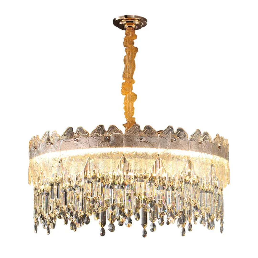 Golden Lotus Leaf Round Crystal Chandelier - Image 26