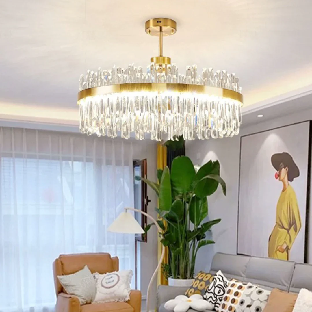 Golden Round Crystal Chandelier - Image 4