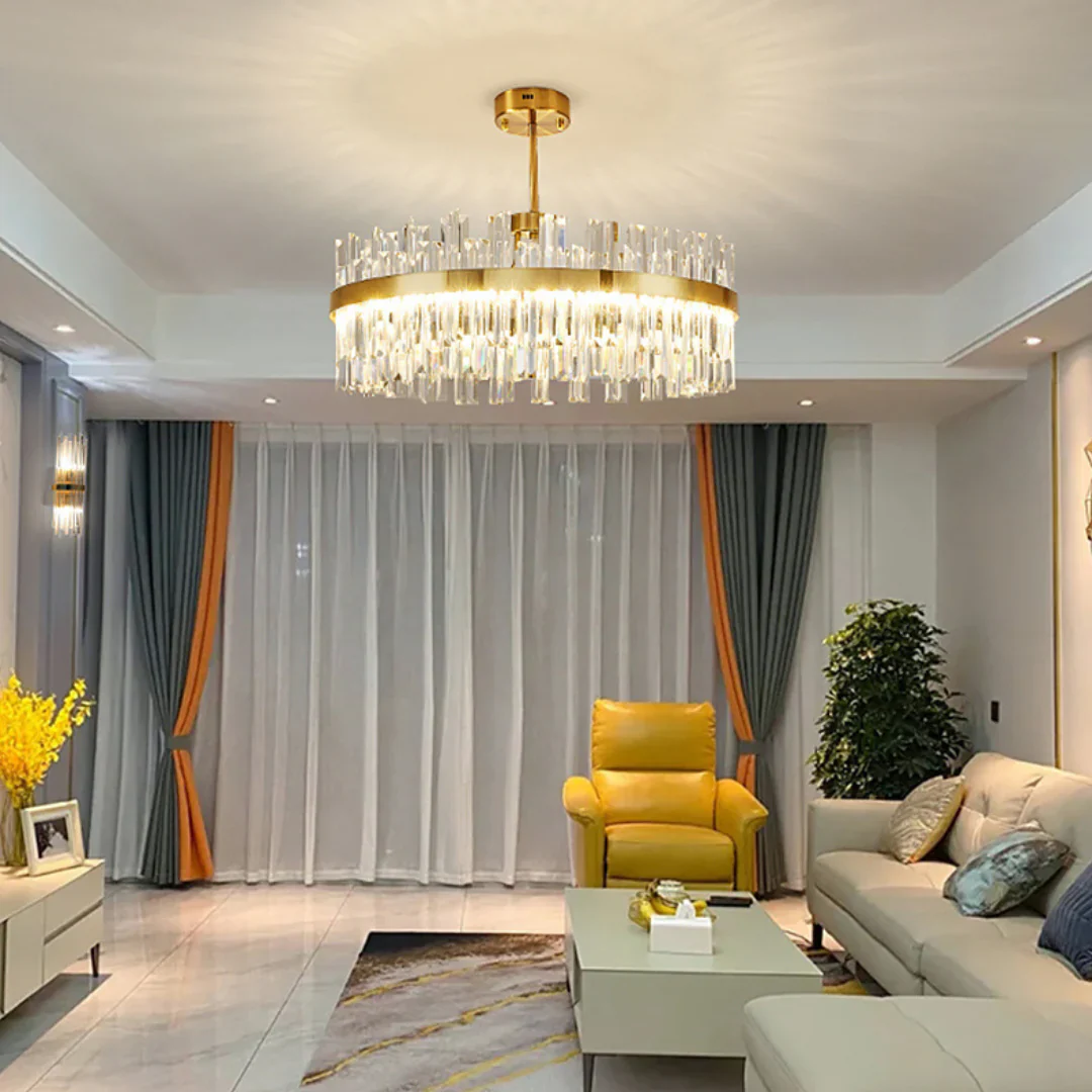 Golden Round Crystal Chandelier - Image 7