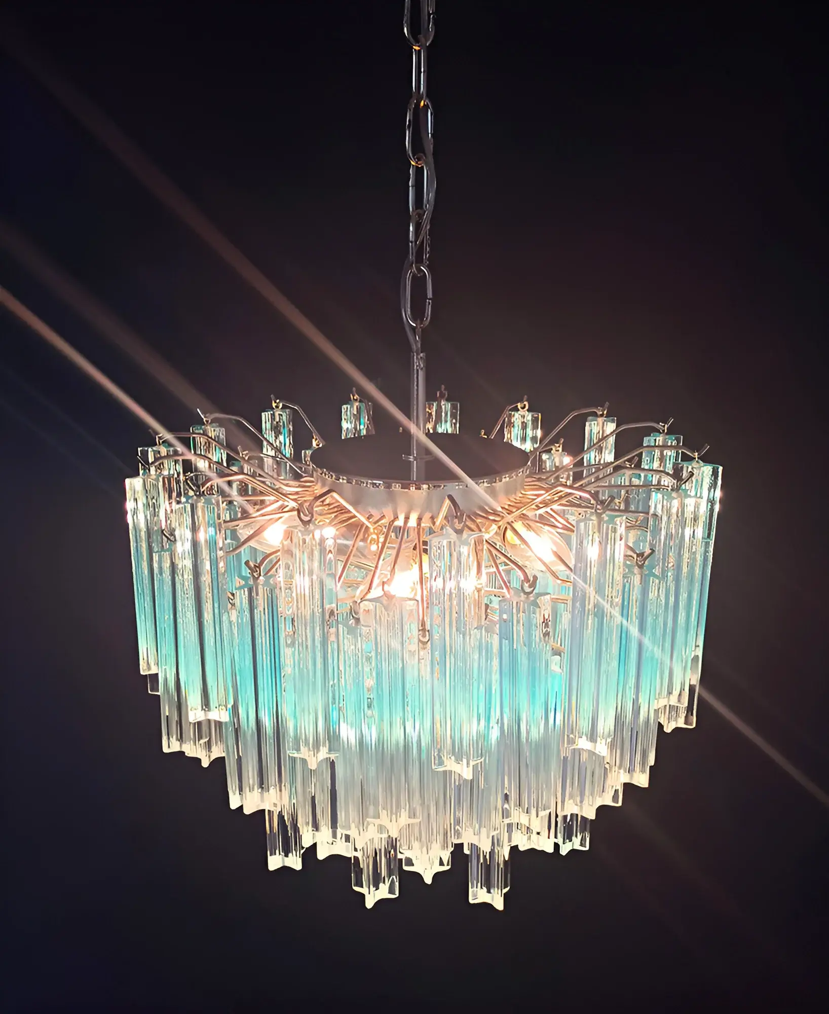 Gorgeous Murano Quadriedri Prisms Blue Chandelier - Image 11