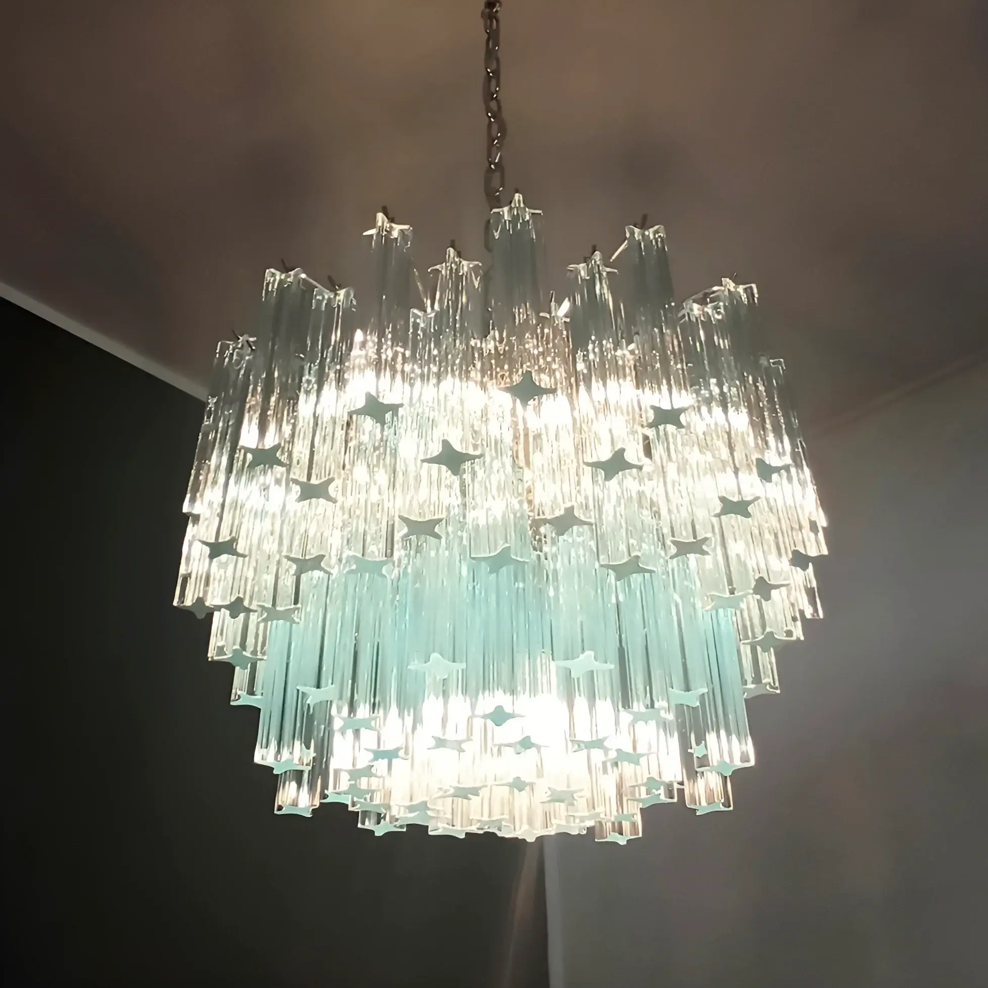 Gorgeous Murano Quadriedri Prisms Blue Chandelier - Image 12