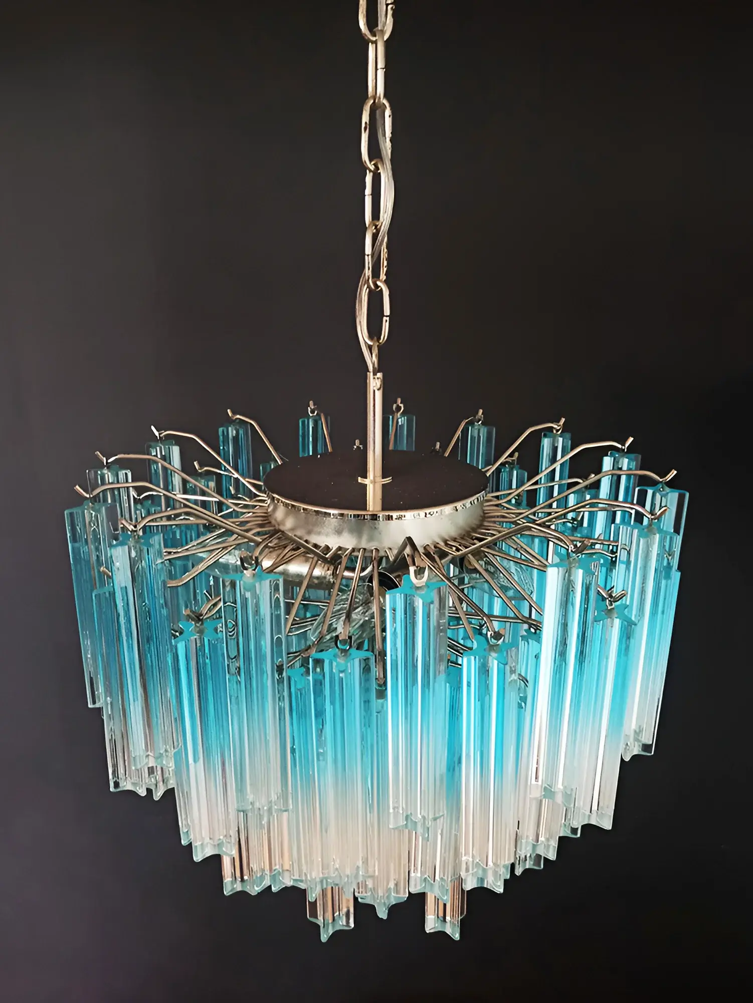 Gorgeous Murano Quadriedri Prisms Blue Chandelier - Image 14