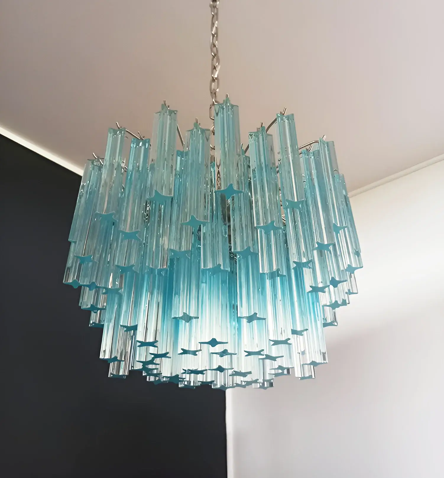 Gorgeous Murano Quadriedri Prisms Blue Chandelier - Image 7