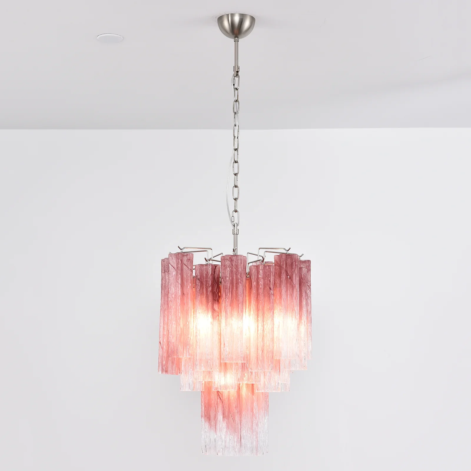 Gradient Red Murano Glass Tube Chandelier - Image 4