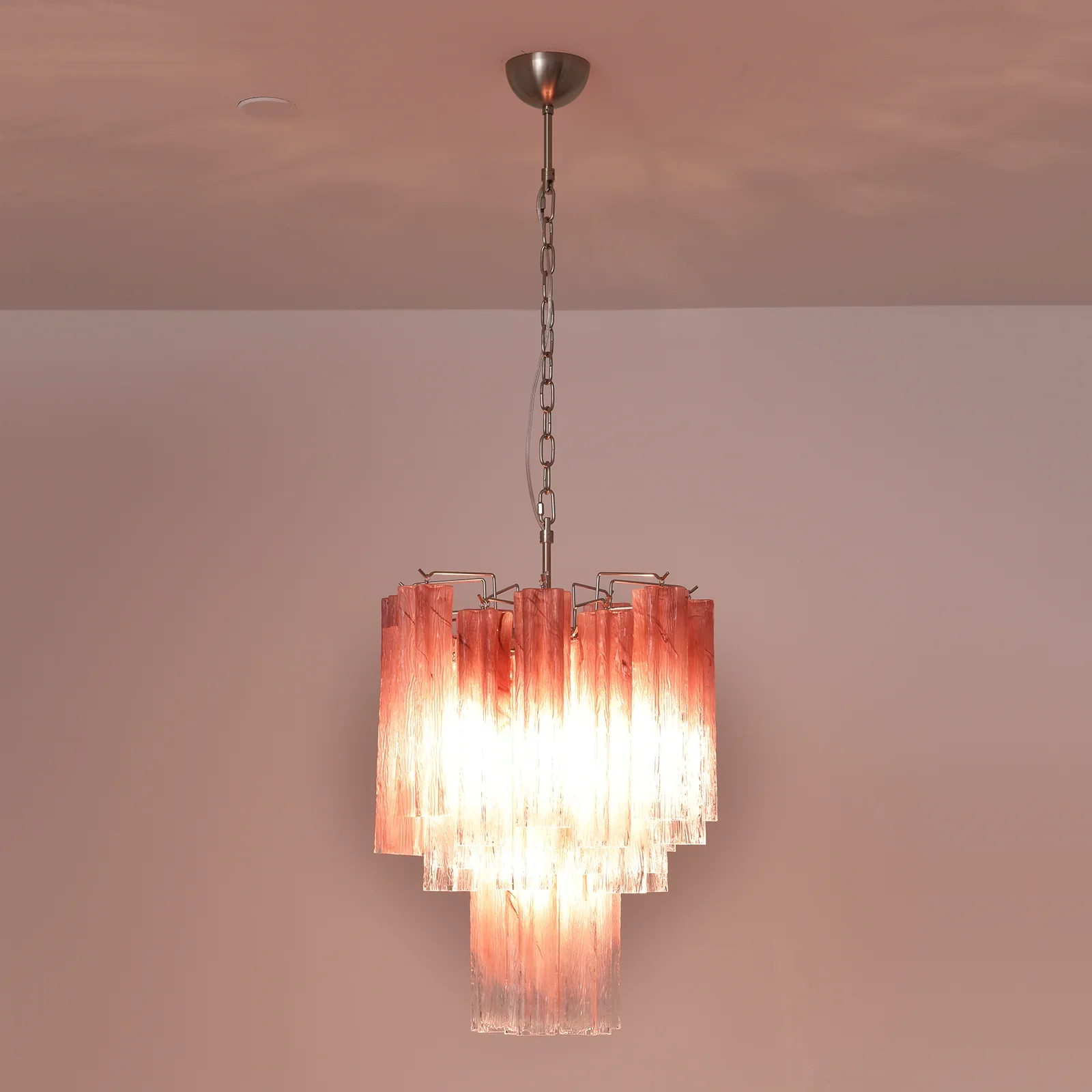 Gradient Red Murano Glass Tube Chandelier - Image 7