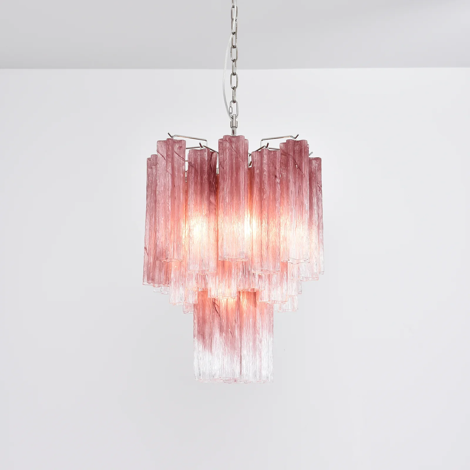 Gradient Red Murano Glass Tube Chandelier - Image 8