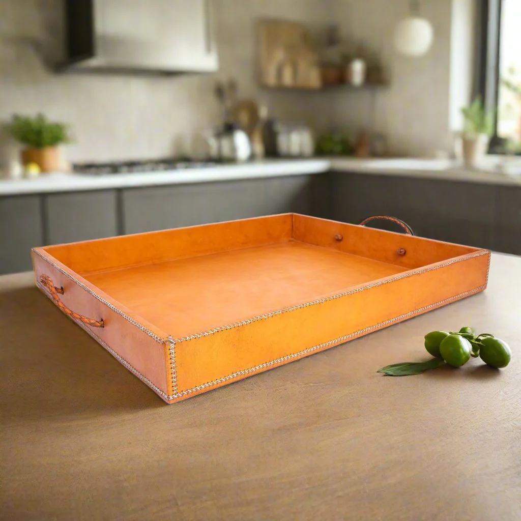 Grande | XL Rectangle Ottoman Tray with Embroidered Handles - Image 4