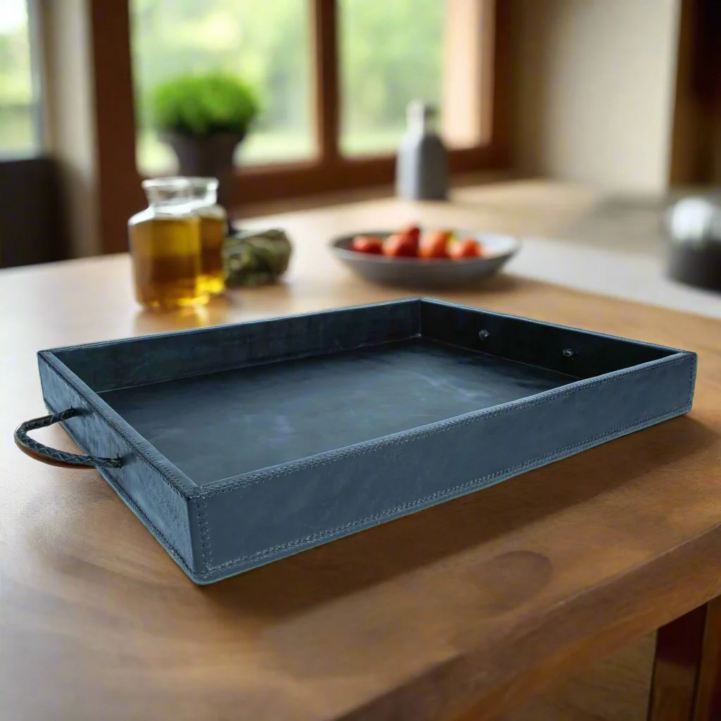 Grande | XL Rectangle Ottoman Tray with Embroidered Handles - Image 5