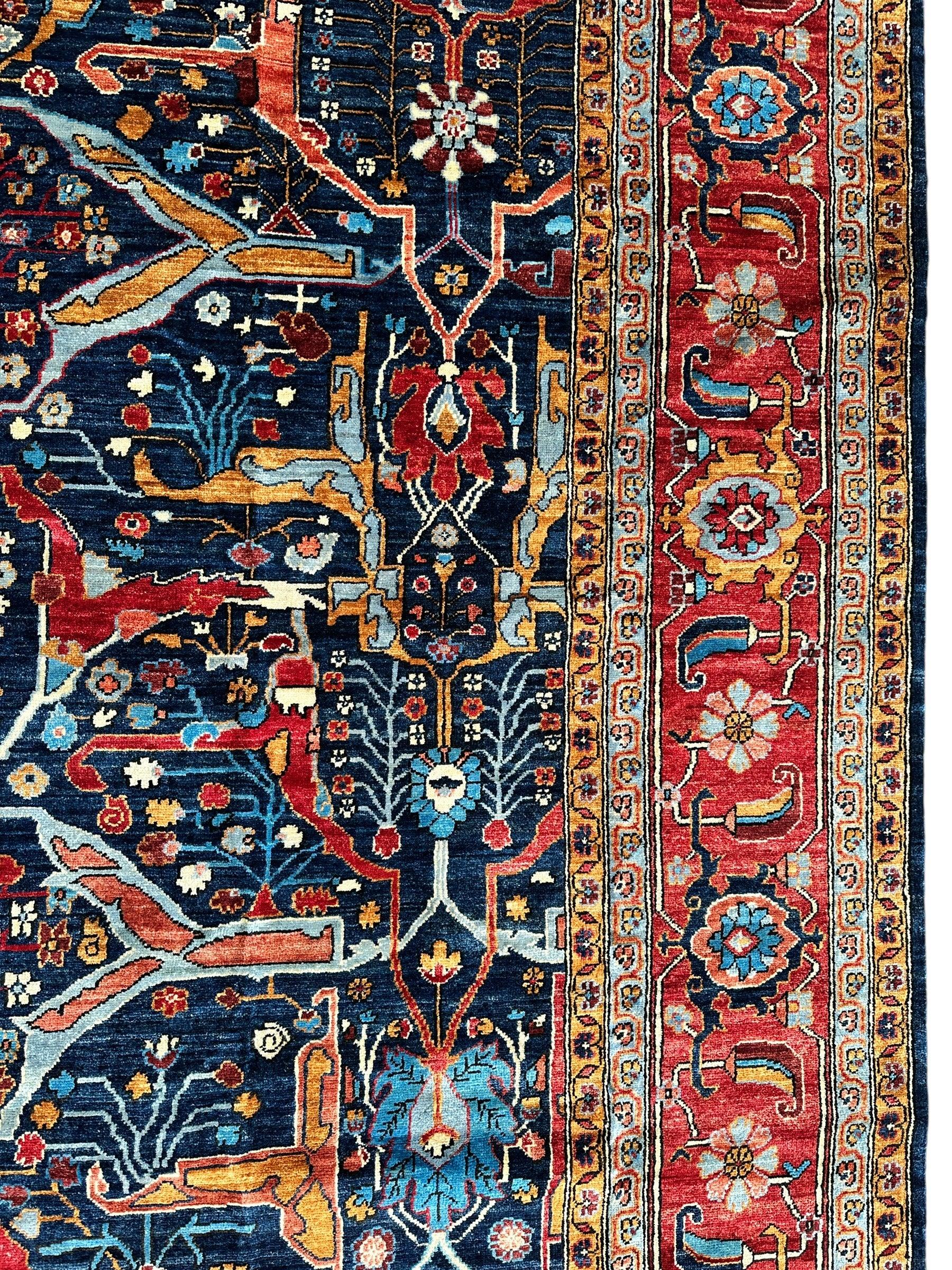 Hand-Knotted Afghani Bidjar Wool Rug – 9’x12’ – Intricate Geometric & Floral Motifs - Image 7