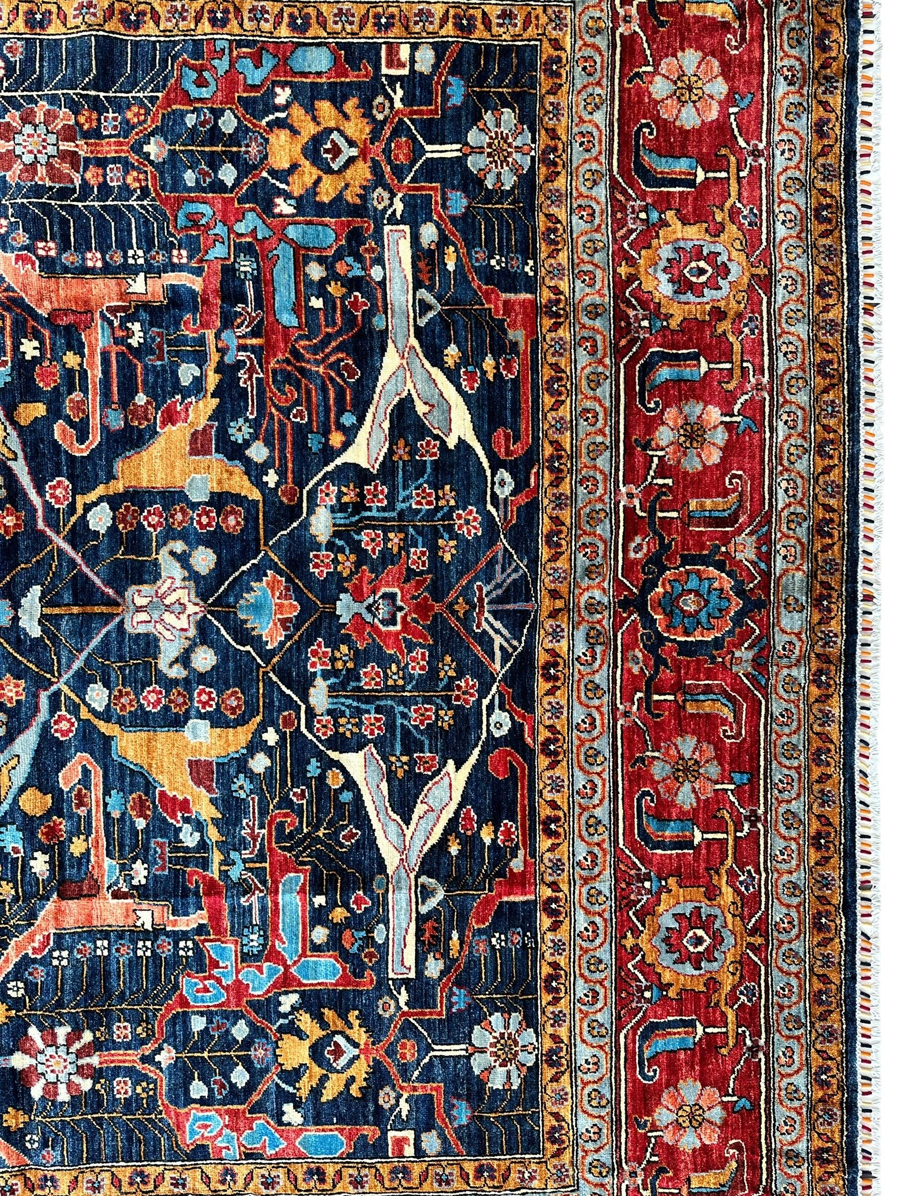 Hand-Knotted Afghani Bidjar Wool Rug – 9’x12’ – Intricate Geometric & Floral Motifs - Image 9