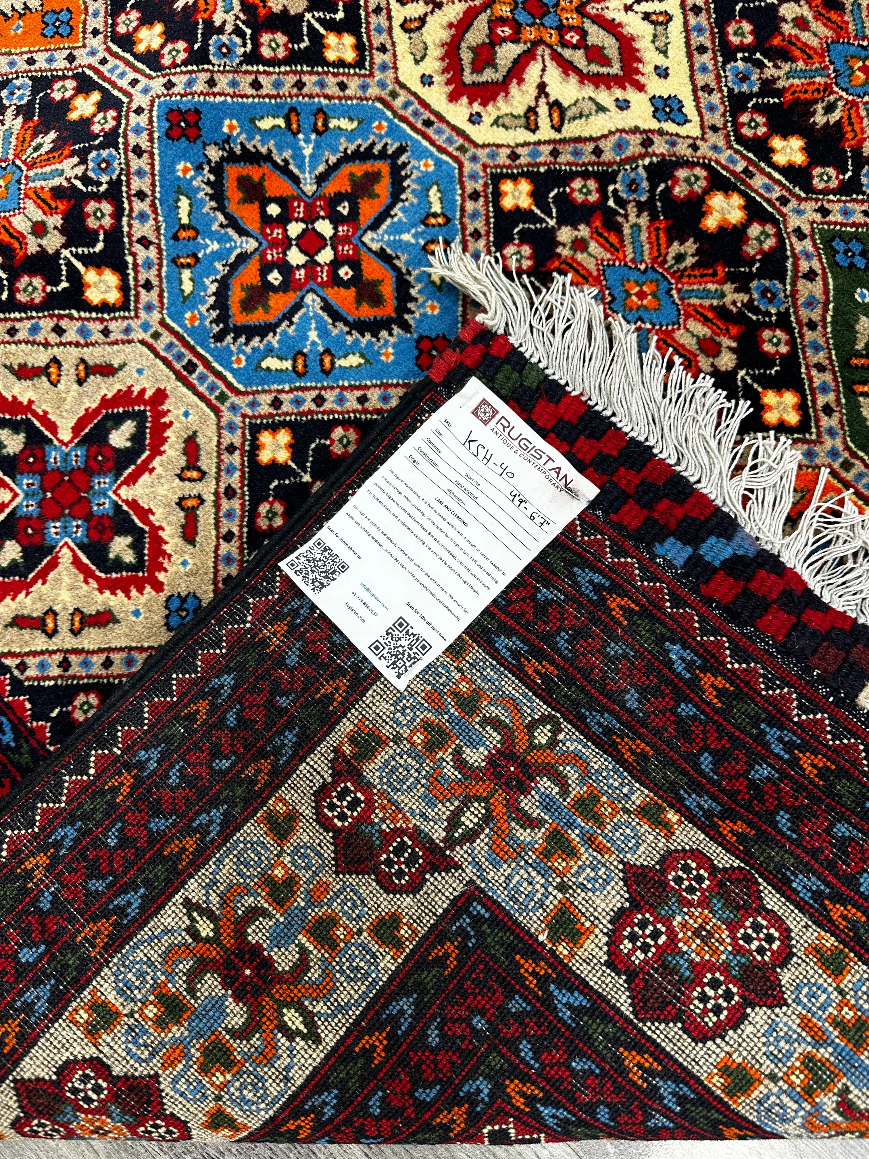 Hand-Knotted Afghani Kashi Wool Rug – 4’9″  x  6’10″ - Image 5