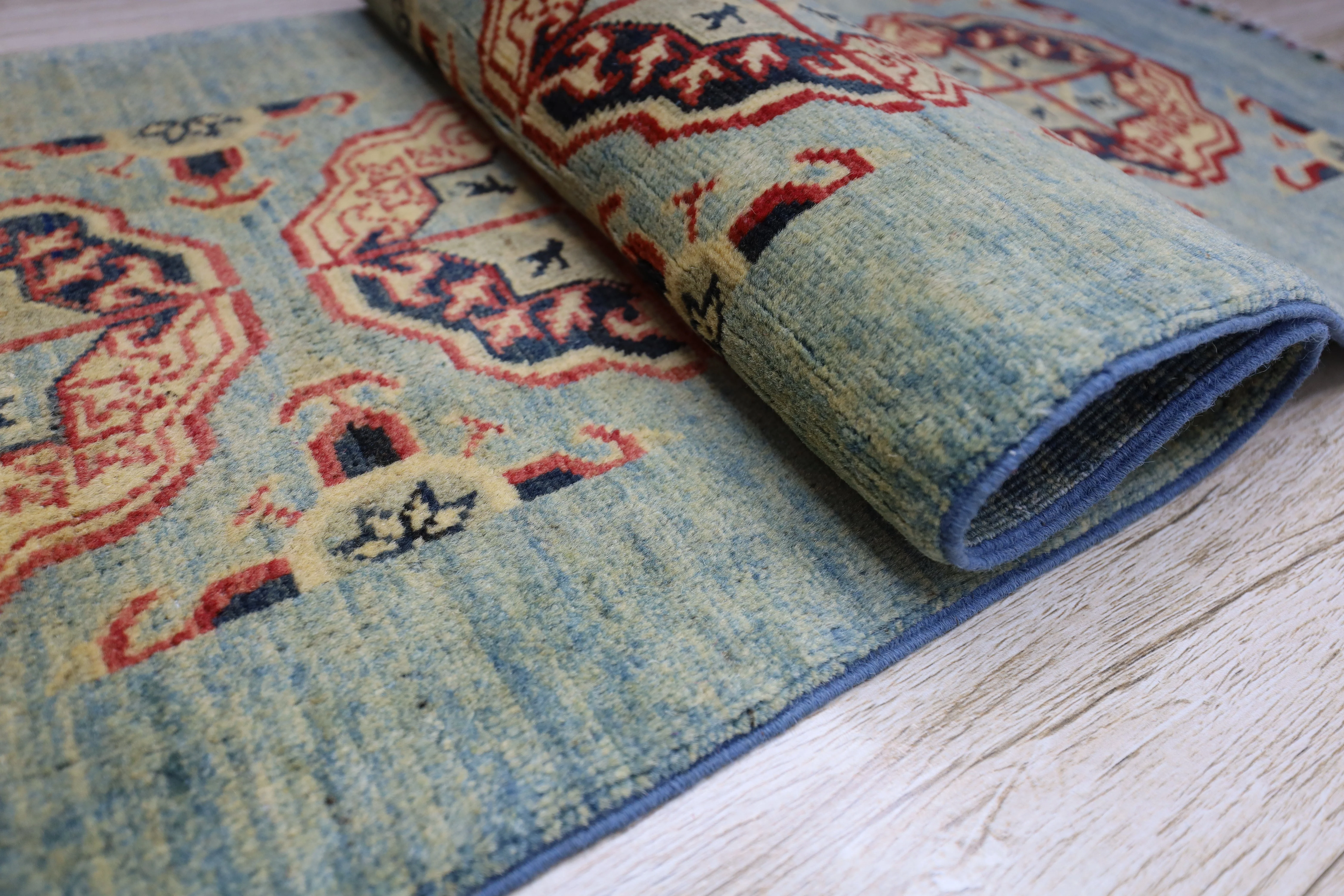 Hand-Knotted Afghani Kazak Wool Rug – 2’1″  x  5’7″ - Image 8