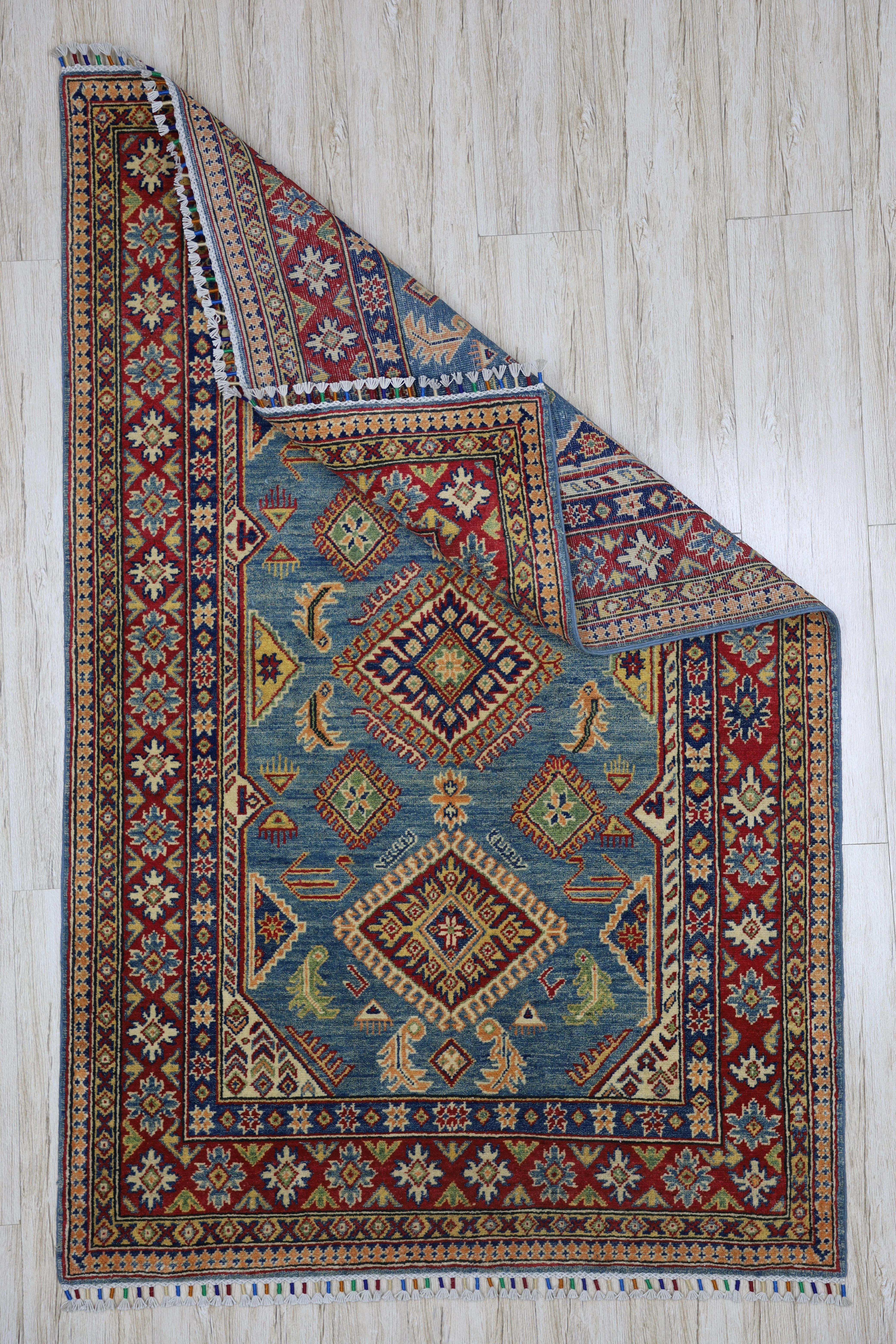 Hand-Knotted Afghani Kazak Wool Rug – 4’0″  x  6’1″ - Image 8