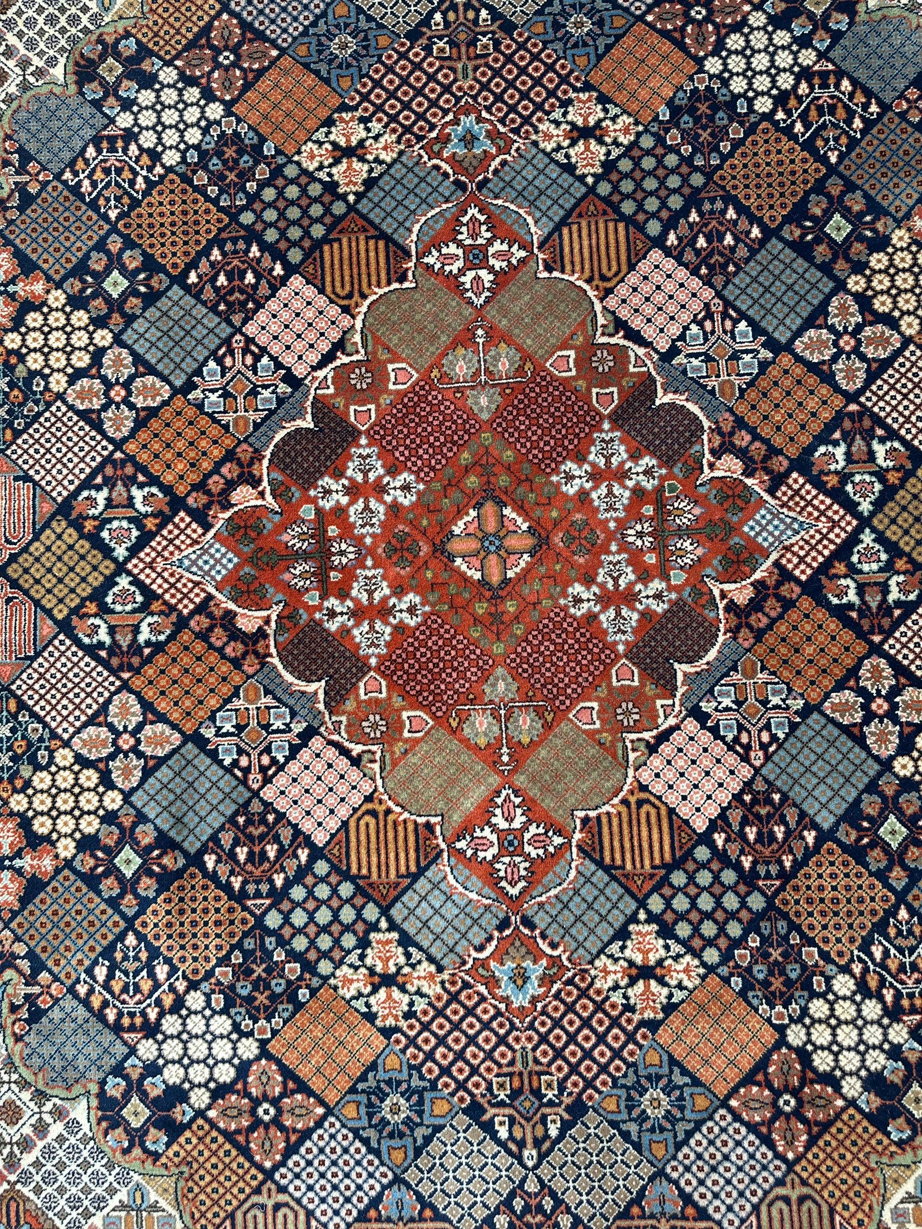 Hand-Knotted Indo-Joshegan Wool Rug – 12'2" x 9'1" – Geometric Medallion Design, Rich Warm Palette - Image 14