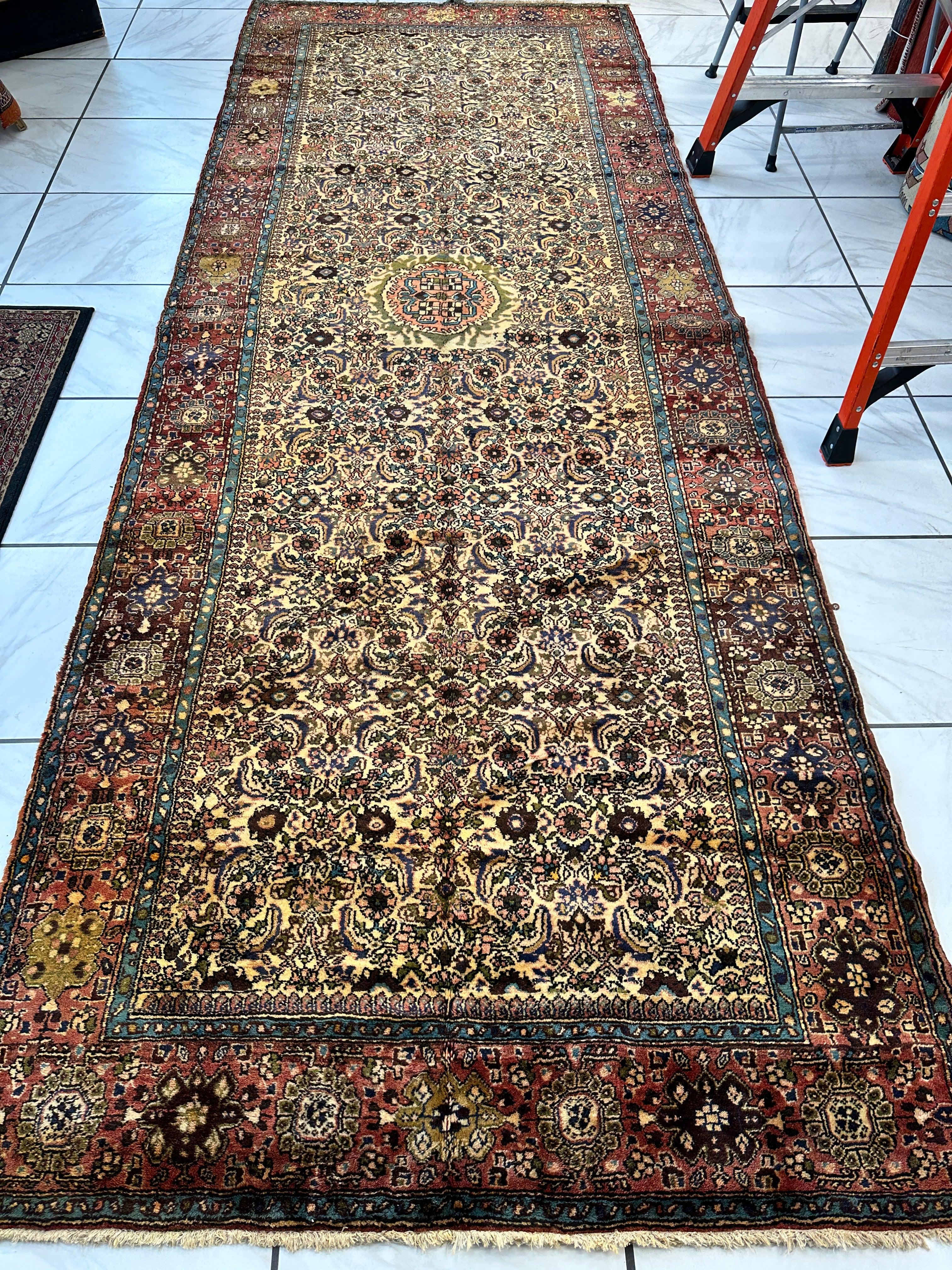 Hand-Knotted Persian Bidjar Herati Wool Runner – 4'11" x 13'2" – Durable Traditional Rug - Image 3