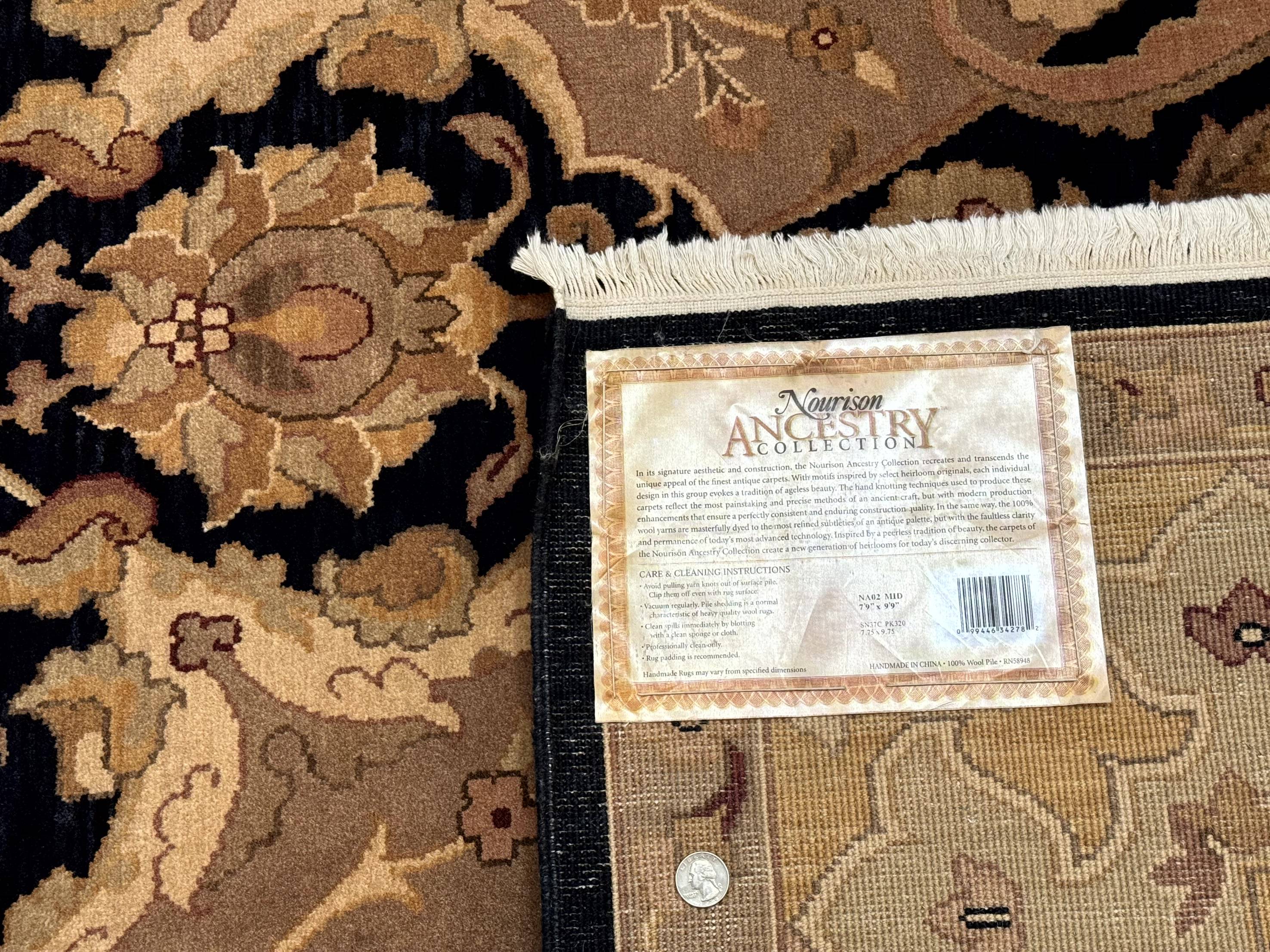 Handmade Wool Rug 8x10, Black & Dark Beige, Nourison, Traditional Rug - Image 10