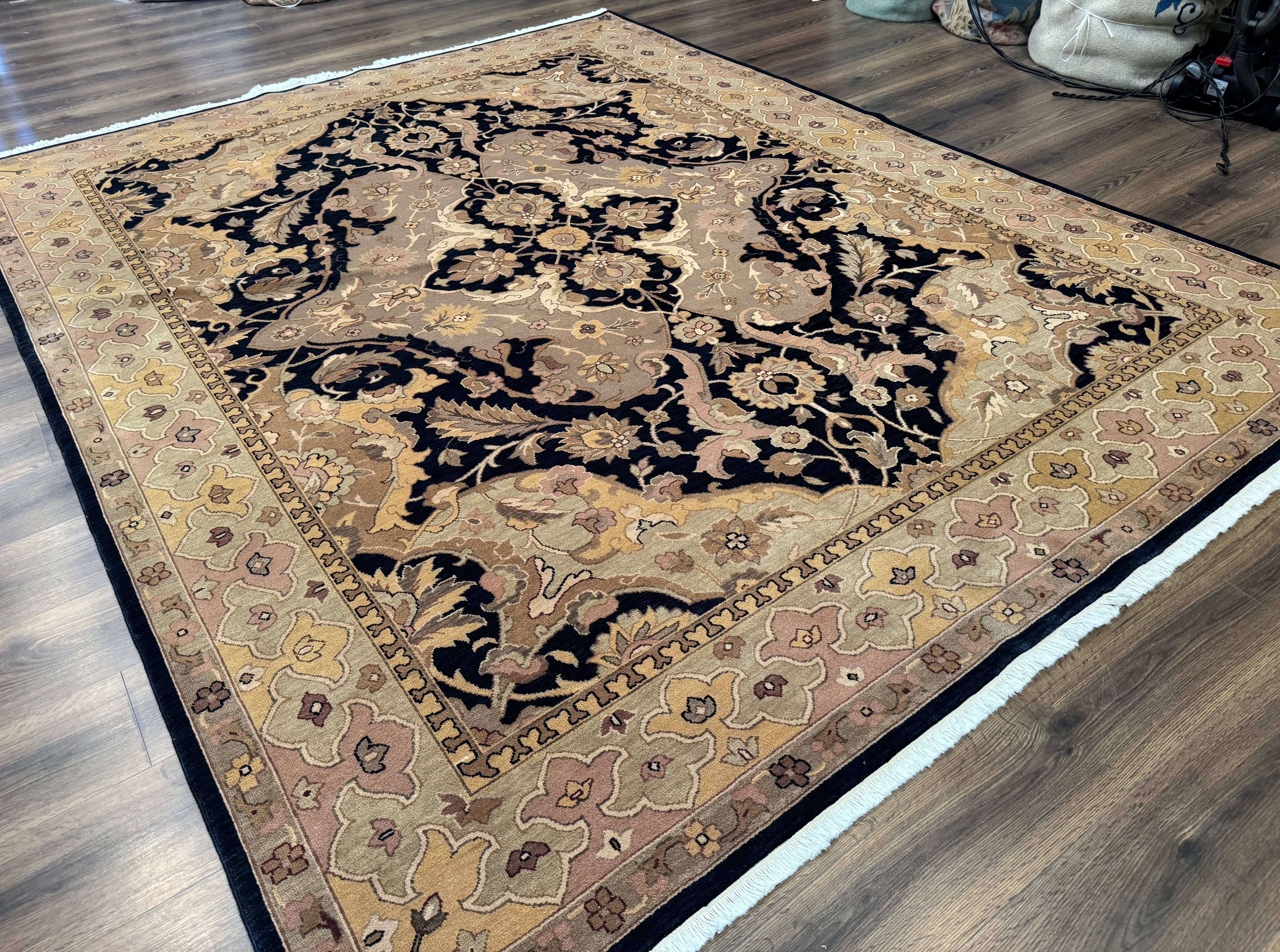 Handmade Wool Rug 8x10, Black & Dark Beige, Nourison, Traditional Rug - Image 12