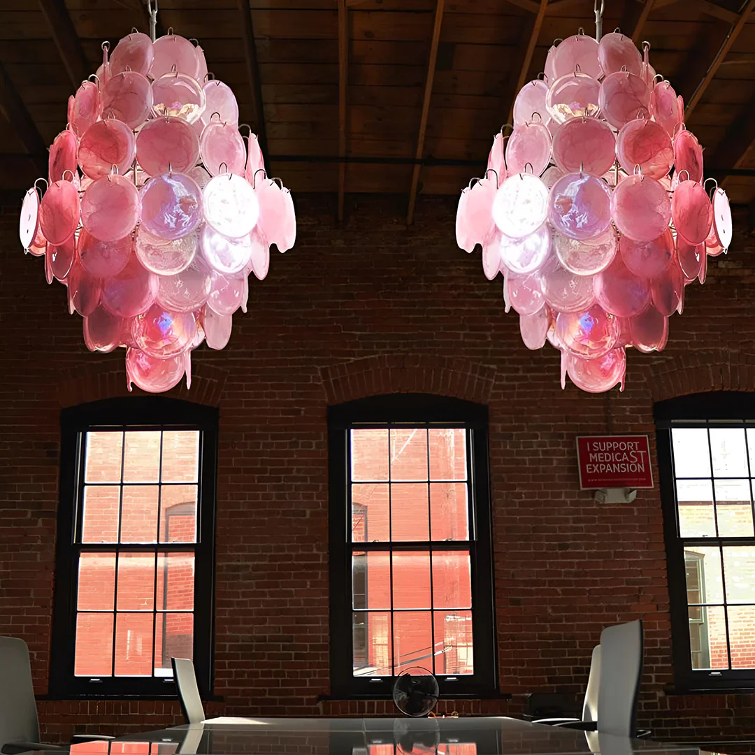 Huge Vintage Murano Pink Disks Chandelier - Image 11