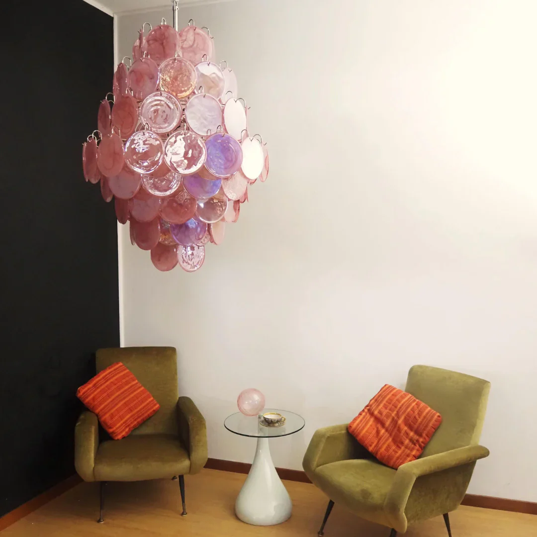 Huge Vintage Murano Pink Disks Chandelier - Image 12
