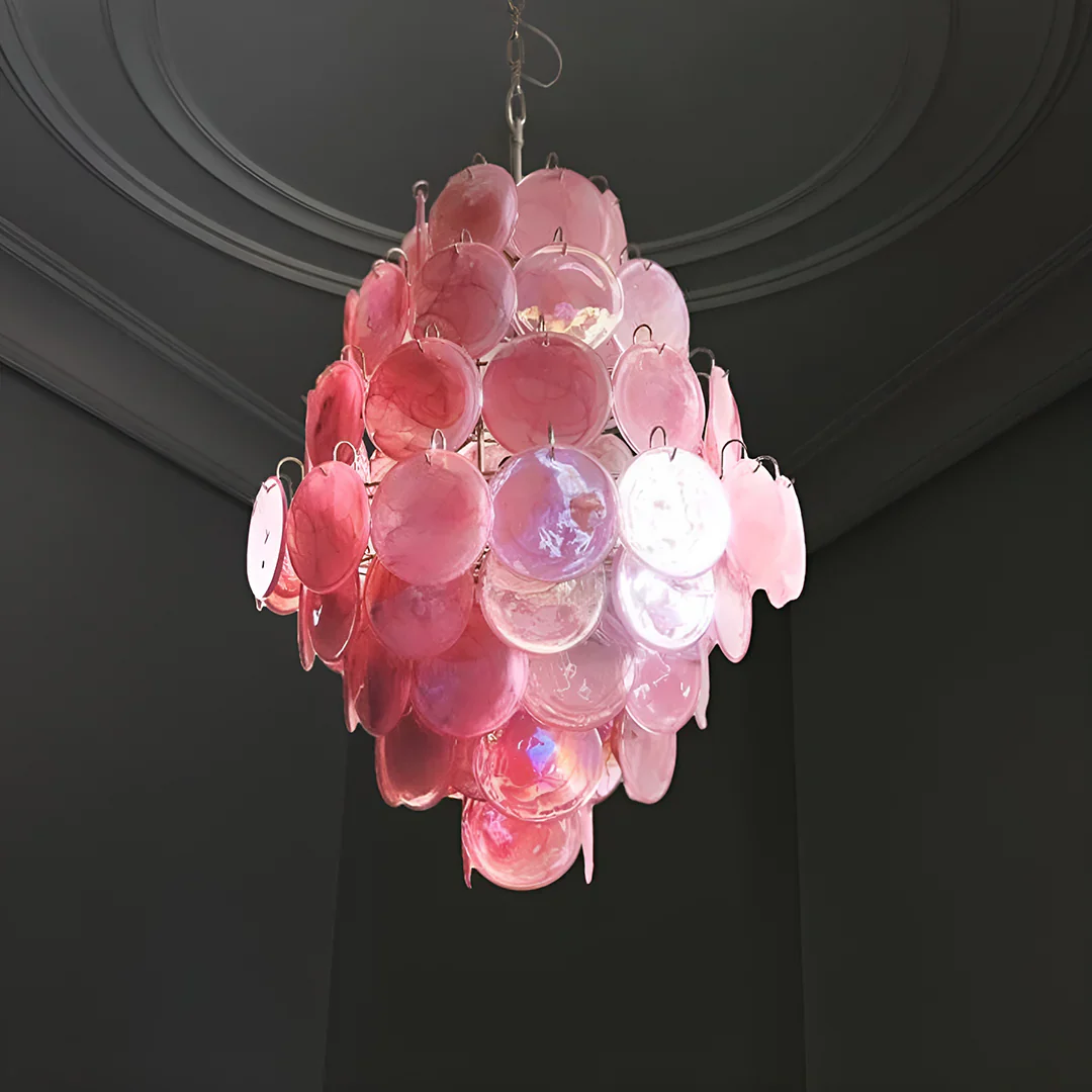 Huge Vintage Murano Pink Disks Chandelier - Image 14