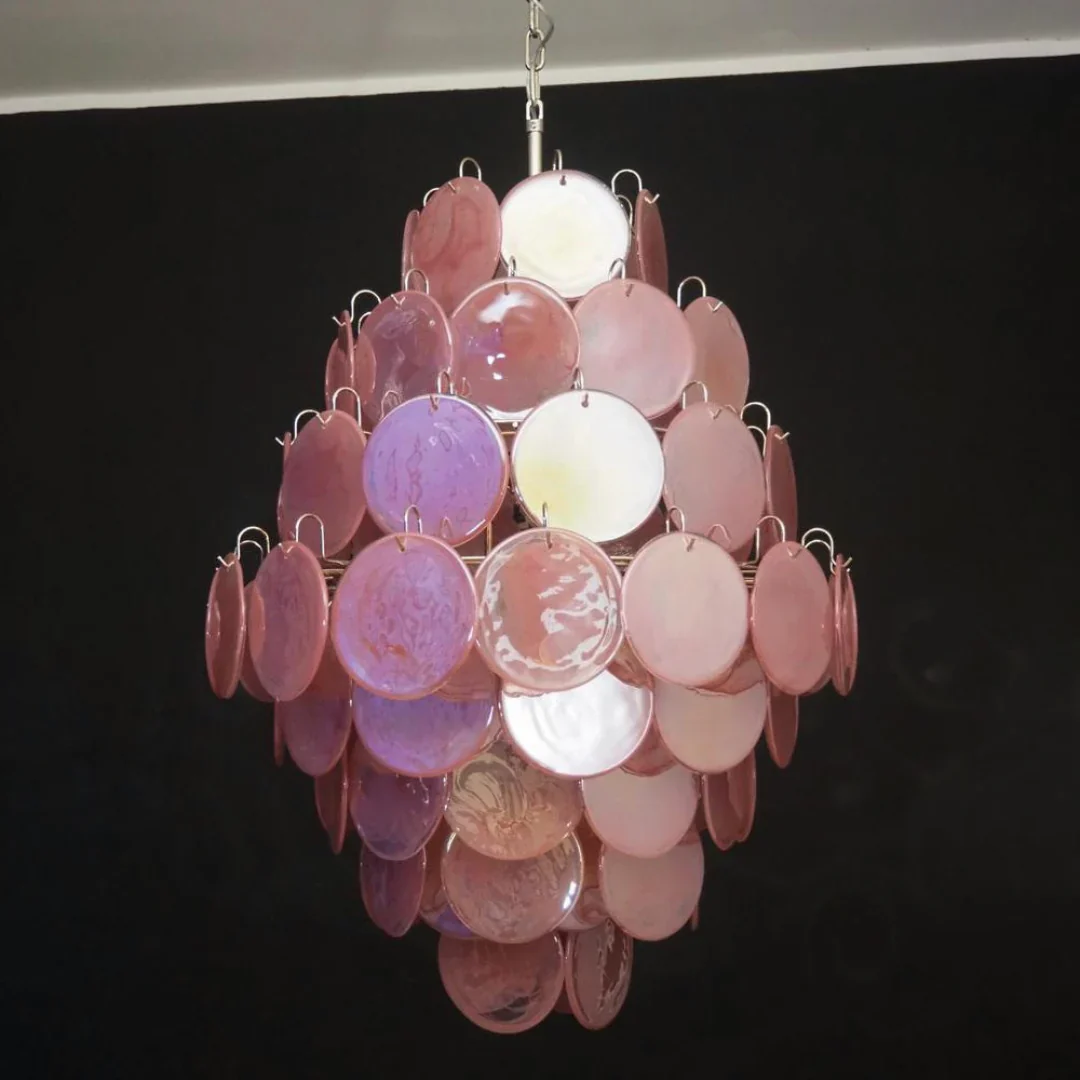 Huge Vintage Murano Pink Disks Chandelier - Image 16