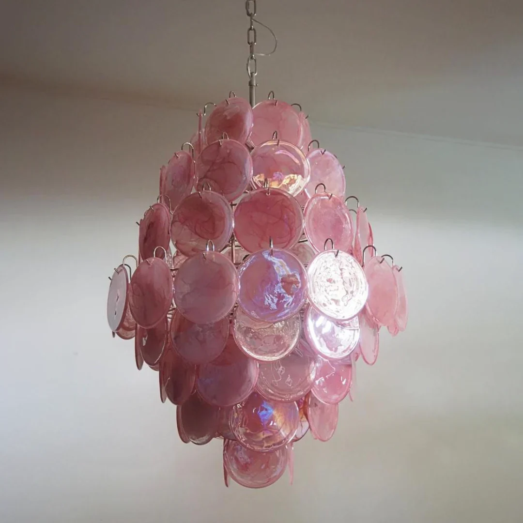 Huge Vintage Murano Pink Disks Chandelier - Image 17