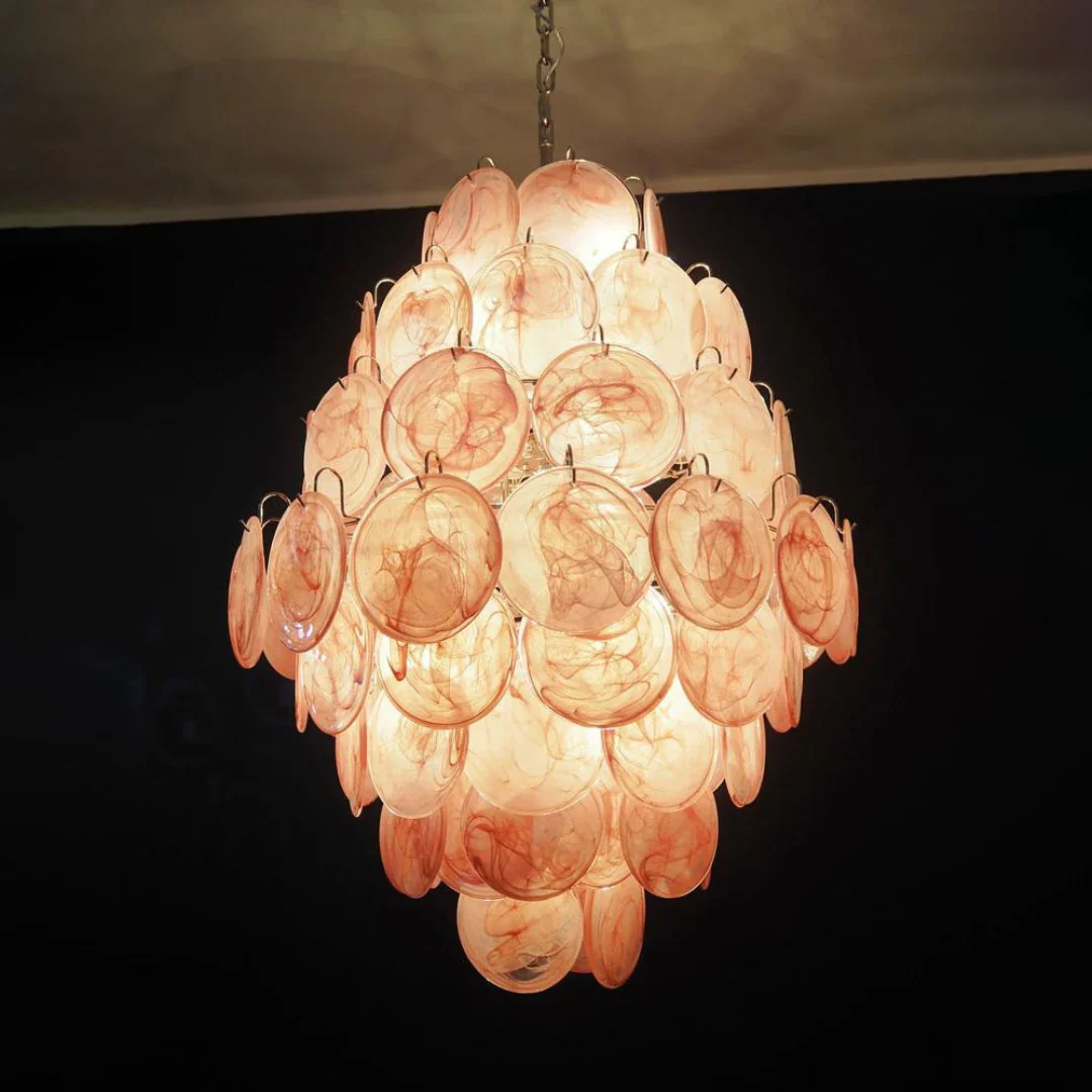 Huge Vintage Murano Pink Disks Chandelier - Image 18