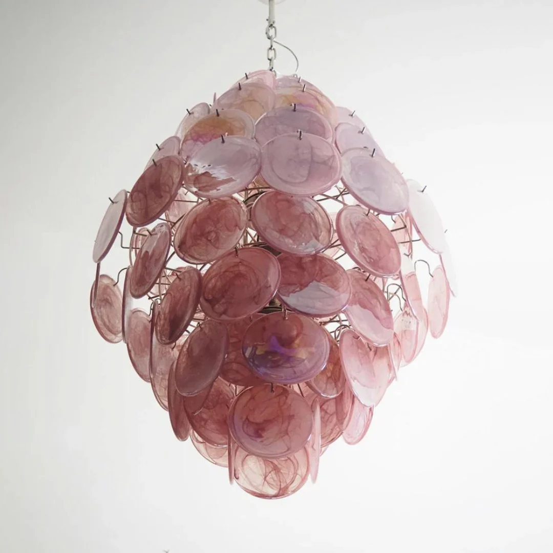 Huge Vintage Murano Pink Disks Chandelier - Image 19