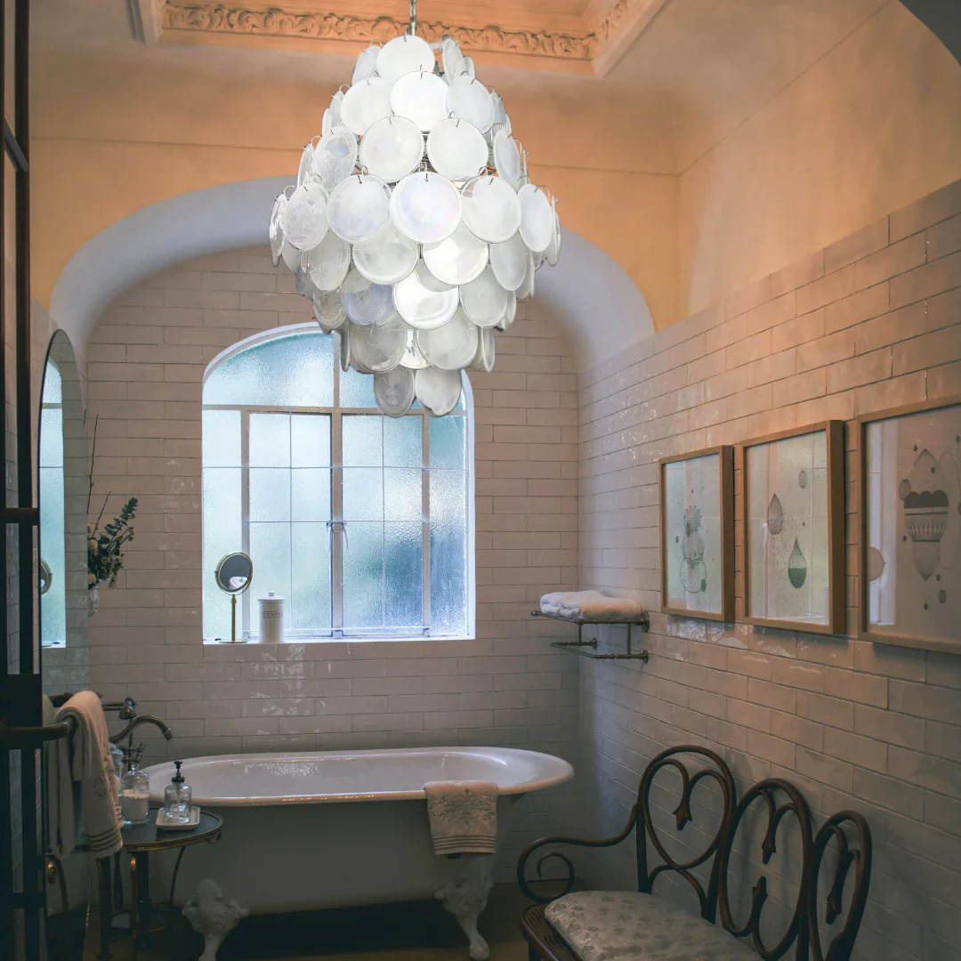 Huge Vintage Murano White Disks Chandelier - Image 6