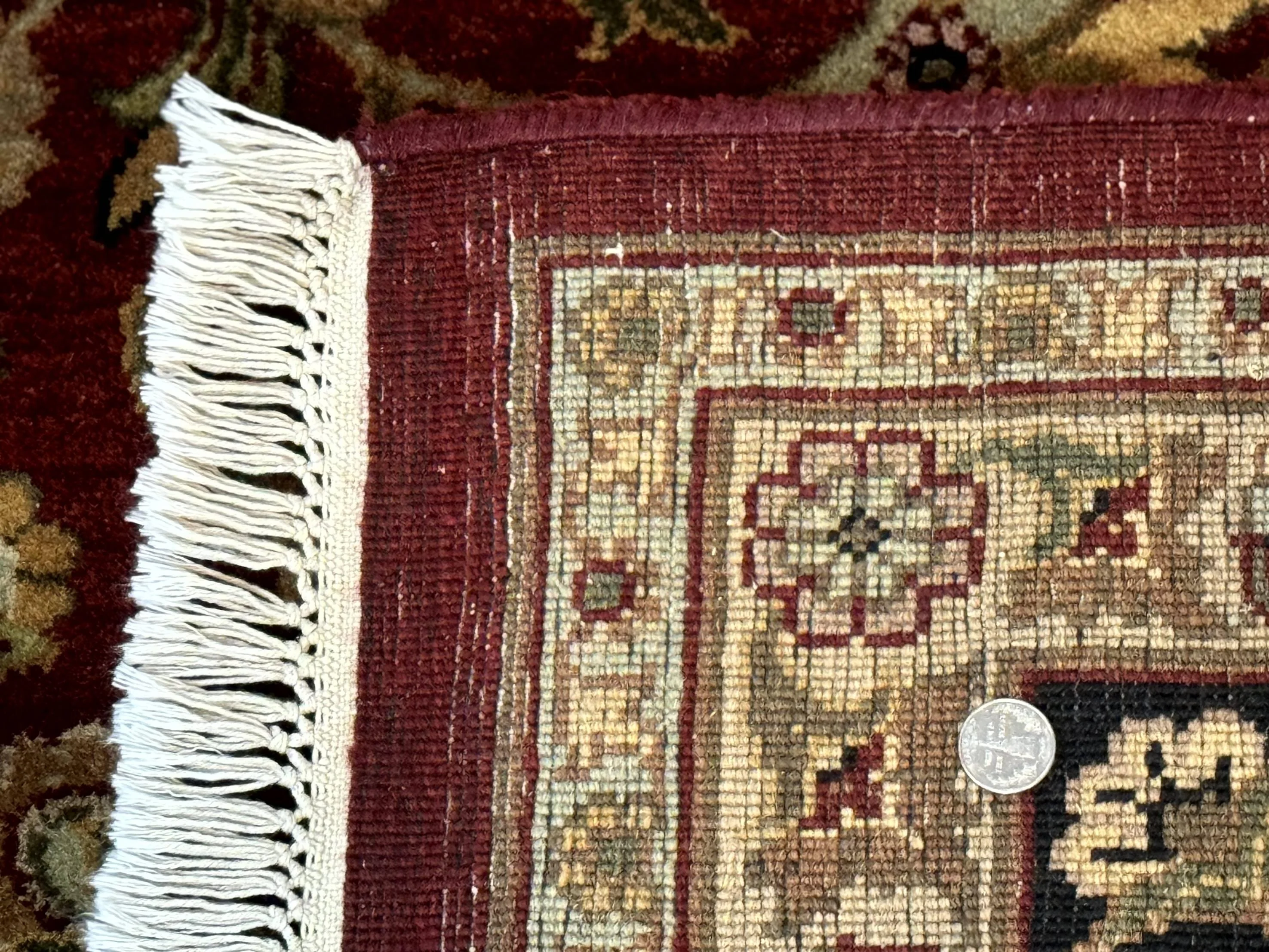 Indian Agra Rug 10x14, Traditional Oriental Carpet, Room Sized Wool Area Rug, Floral, Maroon - Image 10