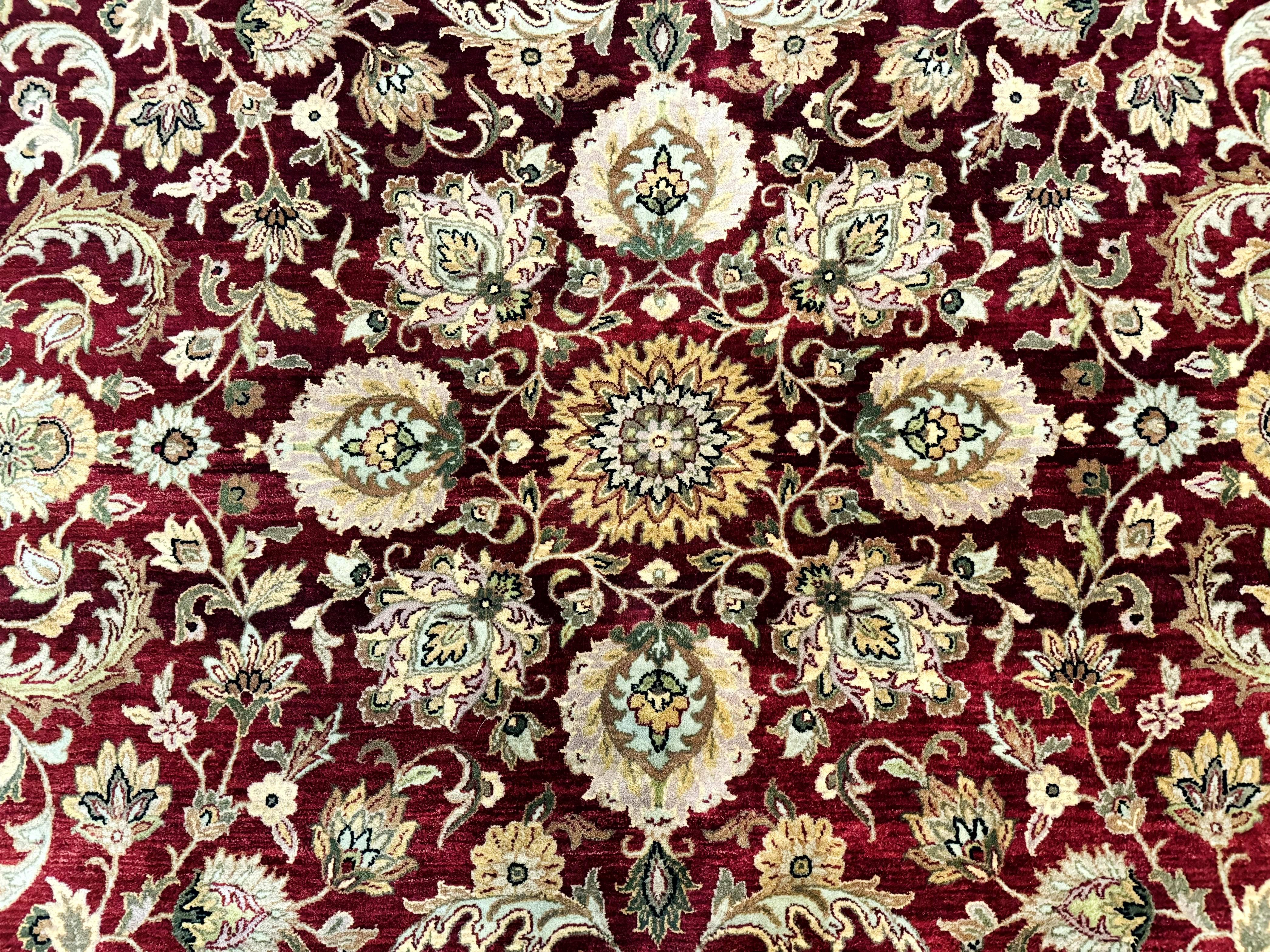 Indian Agra Rug 10x14, Traditional Oriental Carpet, Room Sized Wool Area Rug, Floral, Maroon - Image 4