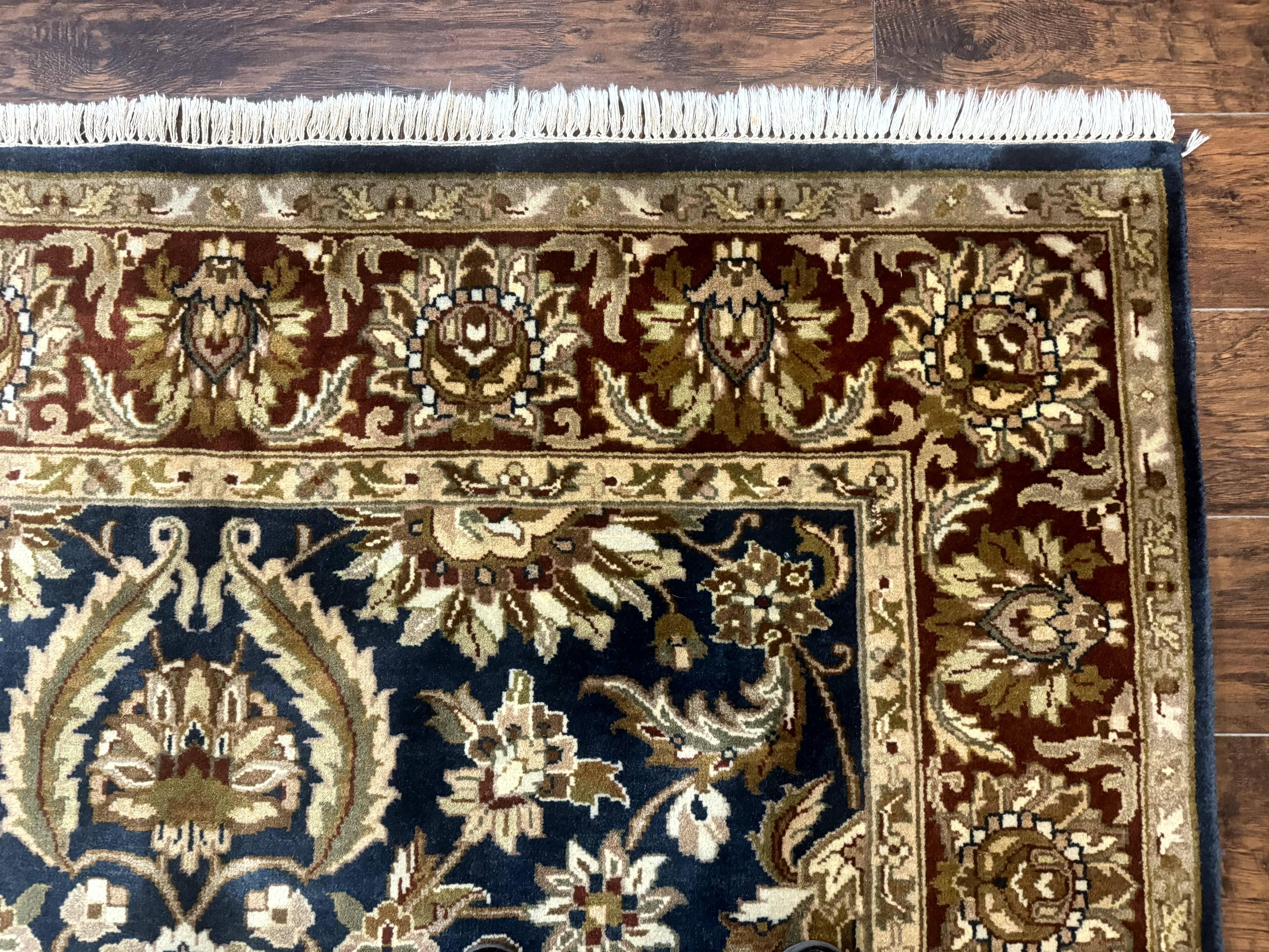 Indian Agra Rug 6x9, Floral, Traditional Rug, Dark Green Maroon Tan - Image 7