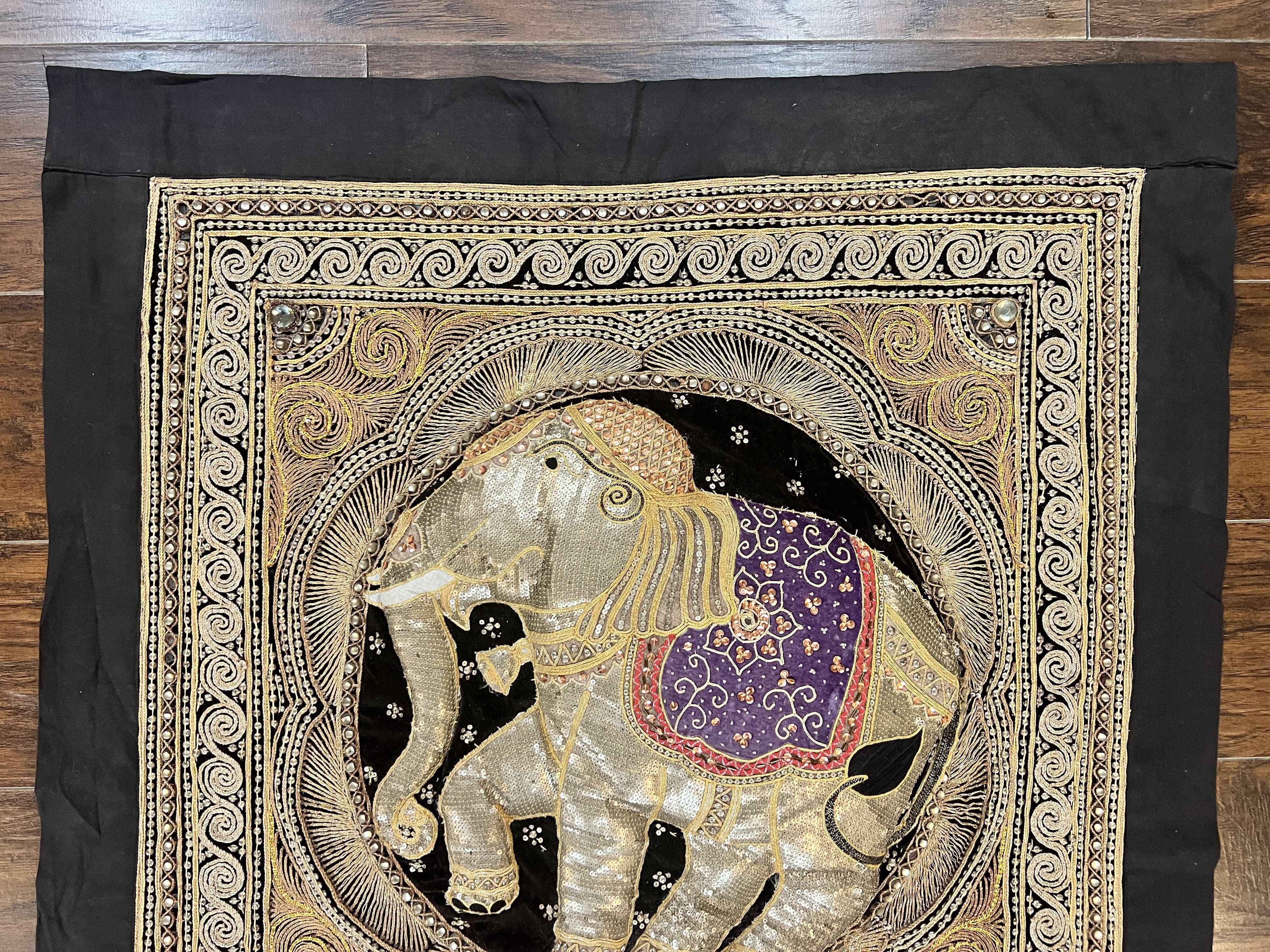 Indian Embroidery 3x3, Elephant Design, Detailed Needlepoint, Beadwork - Image 2