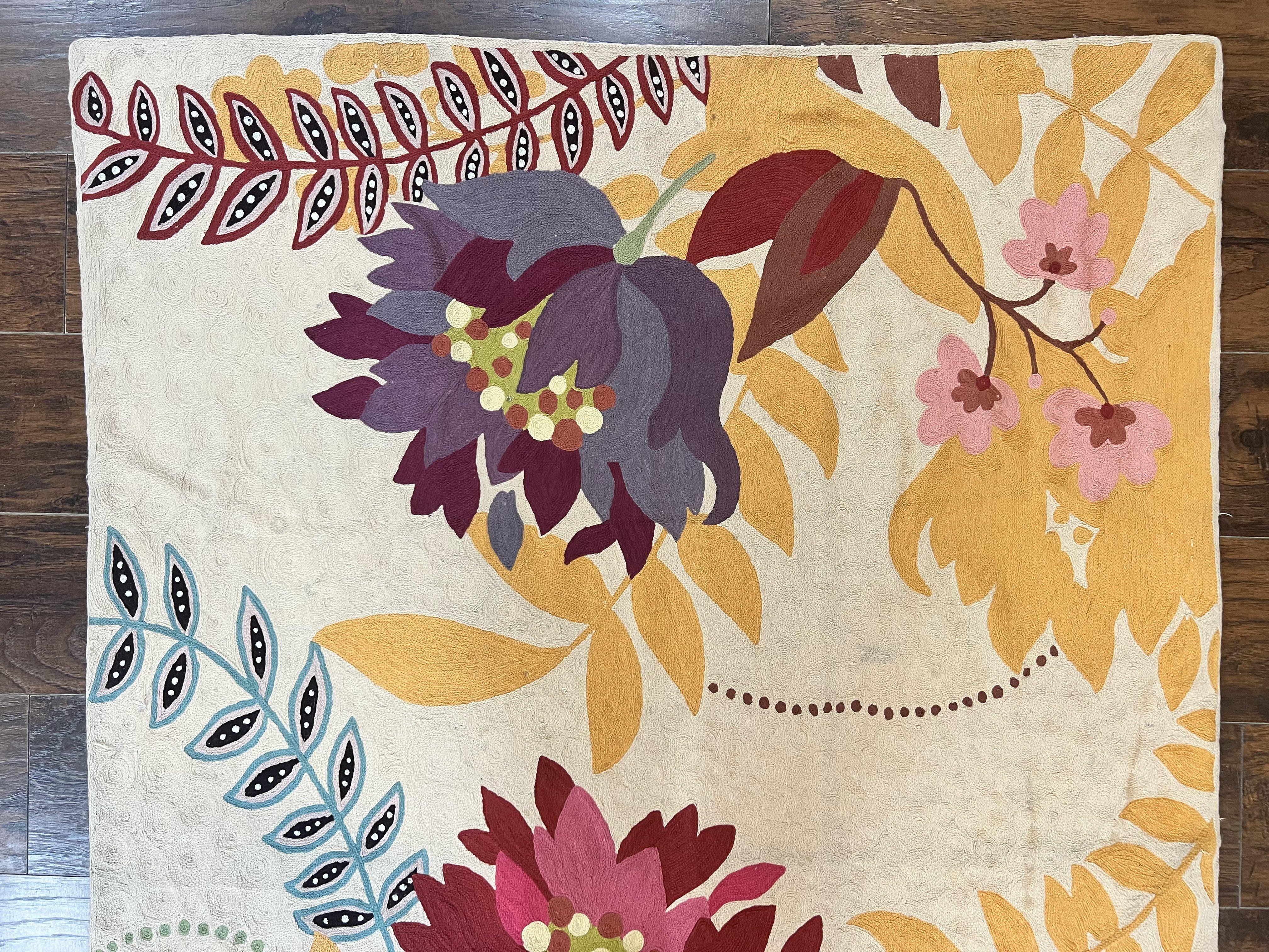 Indian Hand Stitched Rug 4x6, Floral, Silk, Large Floral Design - Image 3