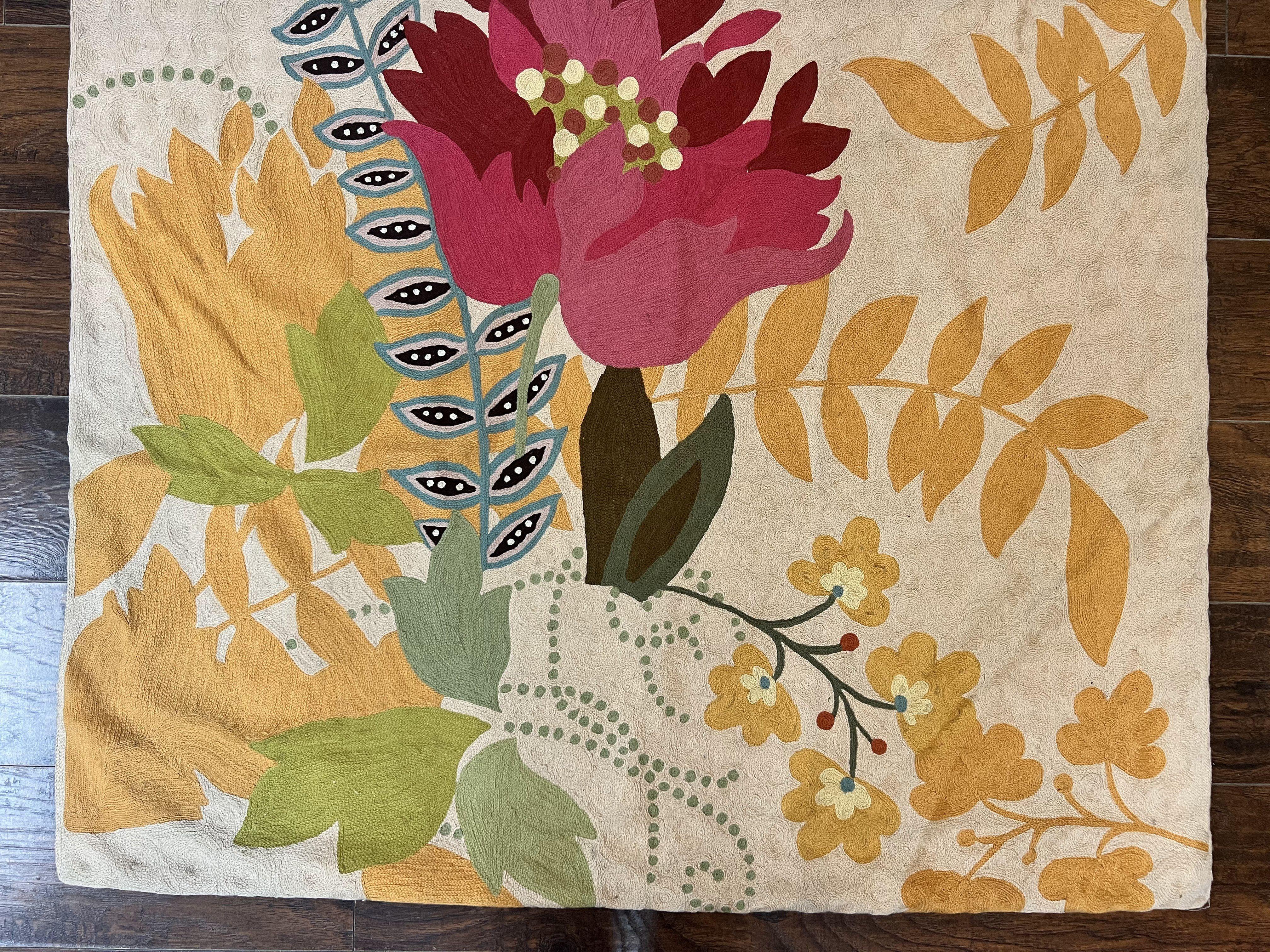 Indian Hand Stitched Rug 4x6, Floral, Silk, Large Floral Design - Image 5