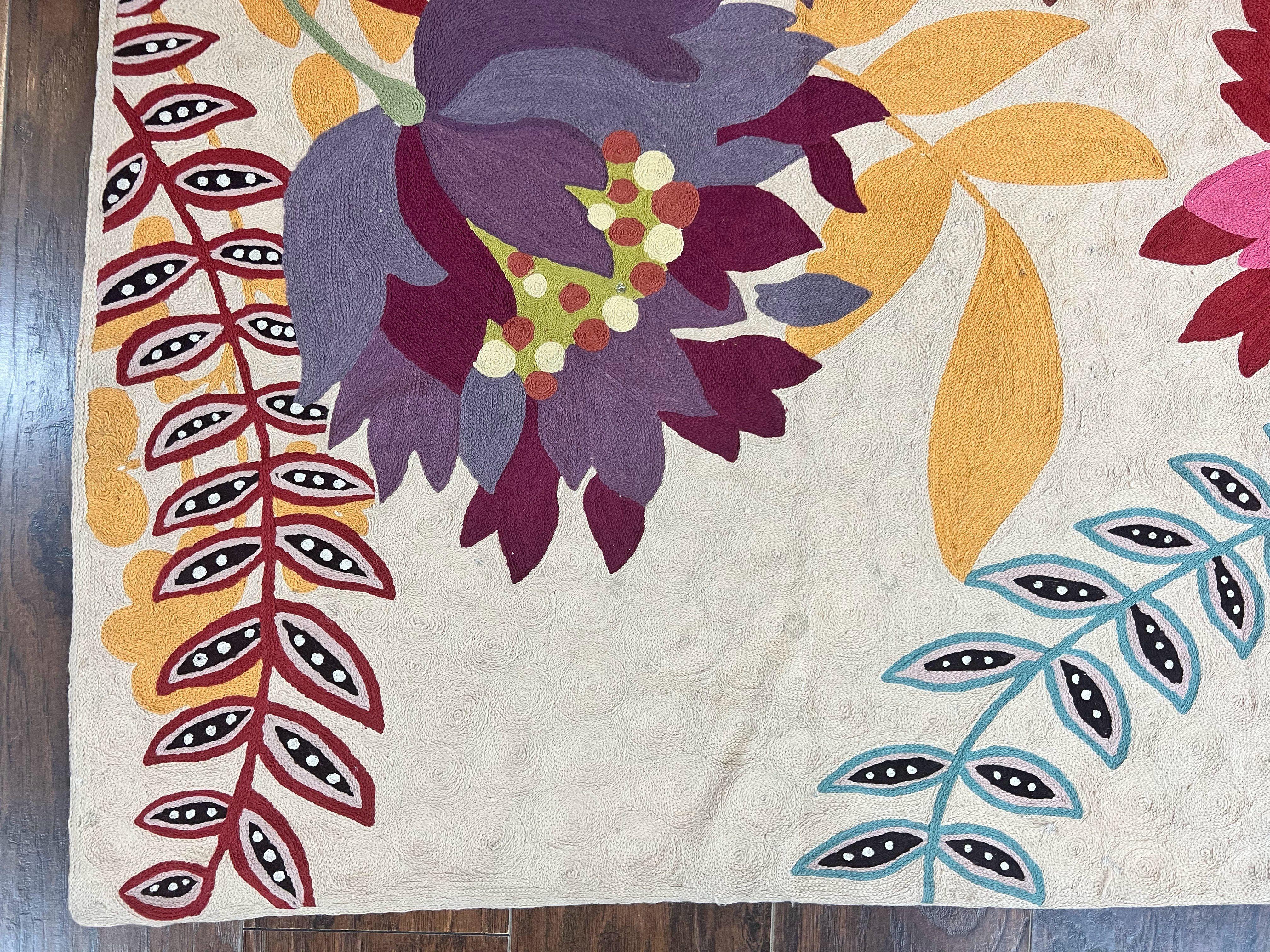 Indian Hand Stitched Rug 4x6, Floral, Silk, Large Floral Design - Image 8