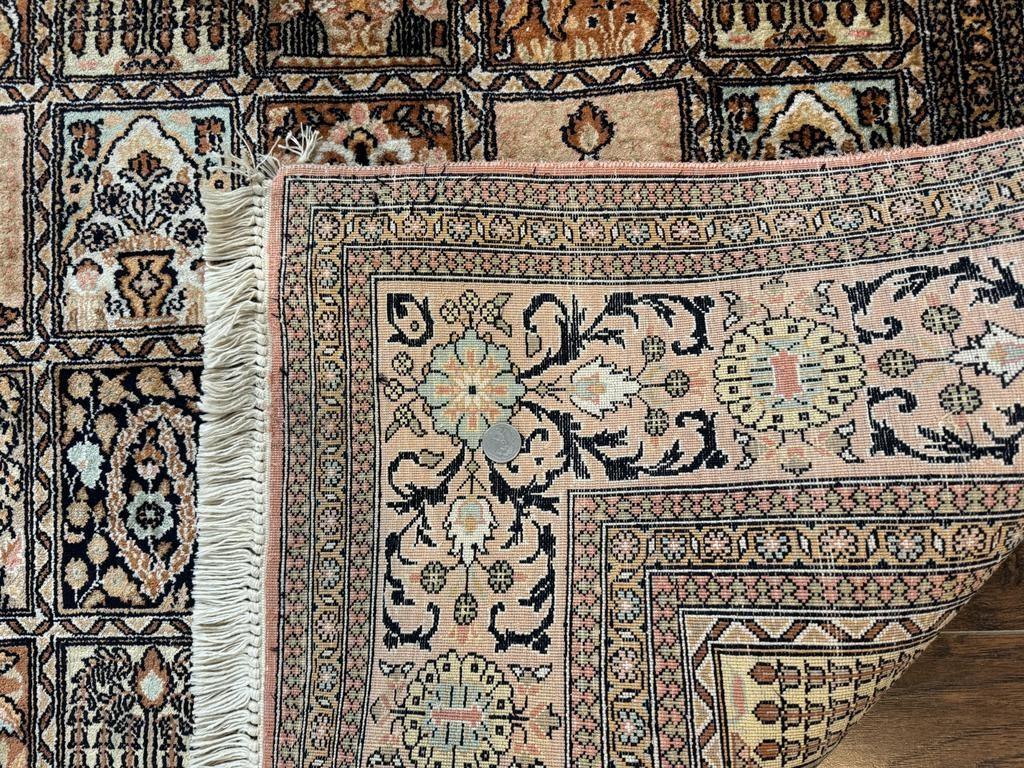 Indian Kashmiri Silk Rug 4x6, Panel Design, Multicolor, Fine - Image 10