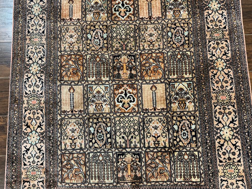 Indian Kashmiri Silk Rug 4x6, Panel Design, Multicolor, Fine - Image 11