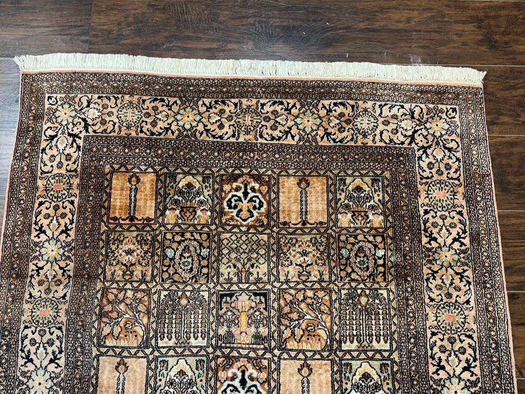 Indian Kashmiri Silk Rug 4x6, Panel Design, Multicolor, Fine - Image 3