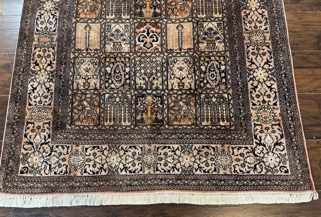 Indian Kashmiri Silk Rug 4x6, Panel Design, Multicolor, Fine - Image 5